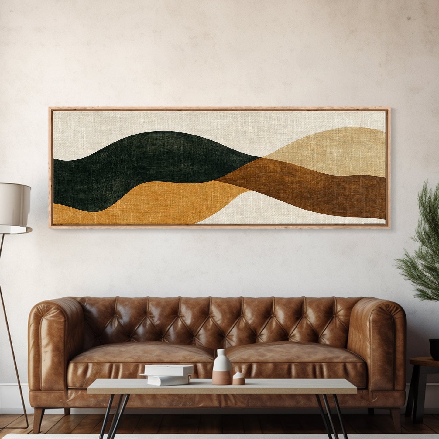 Earth Tones Abstract Painting Print, Eclectic Boho Style Wall Art, Oversized Panoramic Print, Above Sofa Abstract Painting