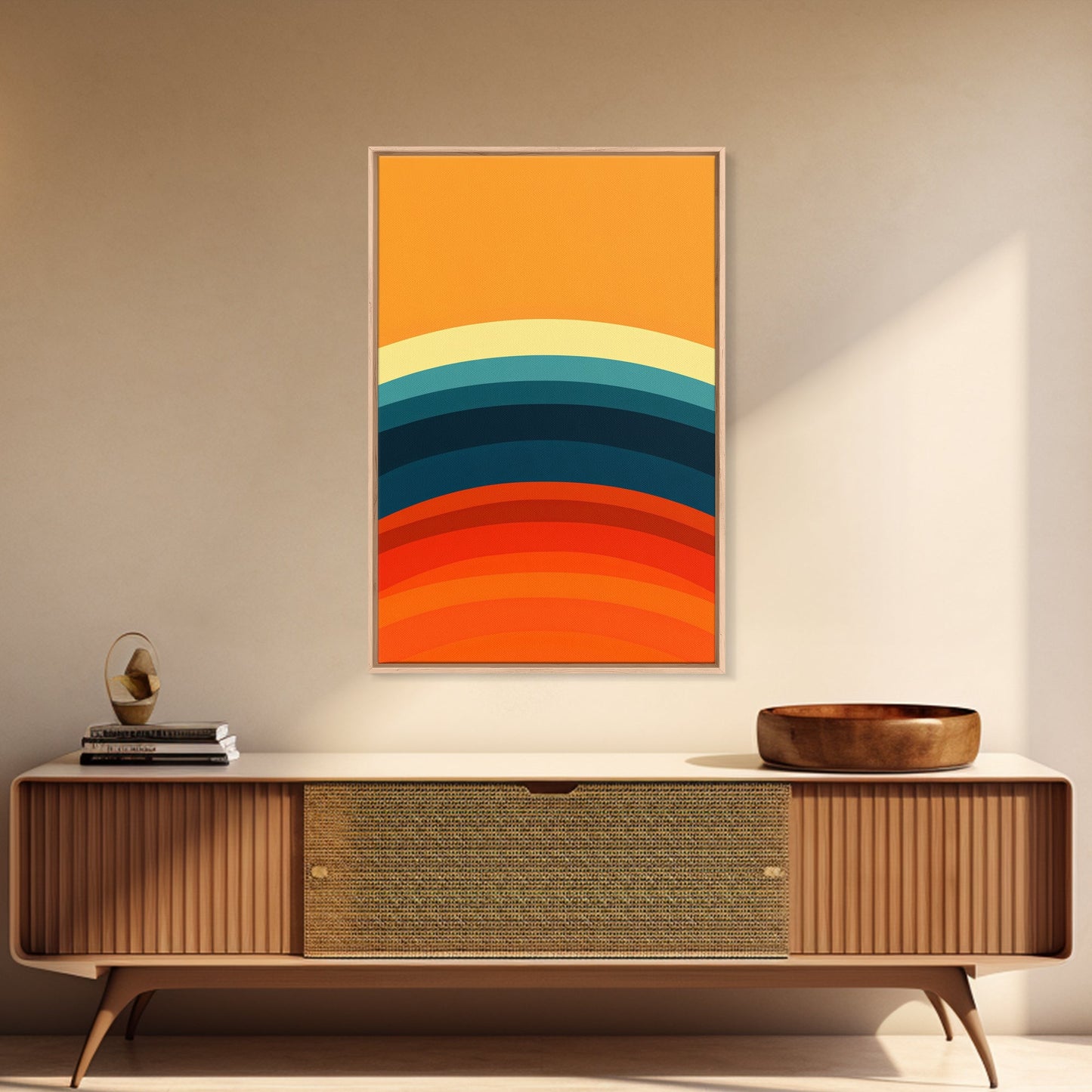Shades Of The Sun Gradient Painting Print, Wood Framed Canvas, Minimalist Wall Art, Art Deco Inspired Living Room Decor