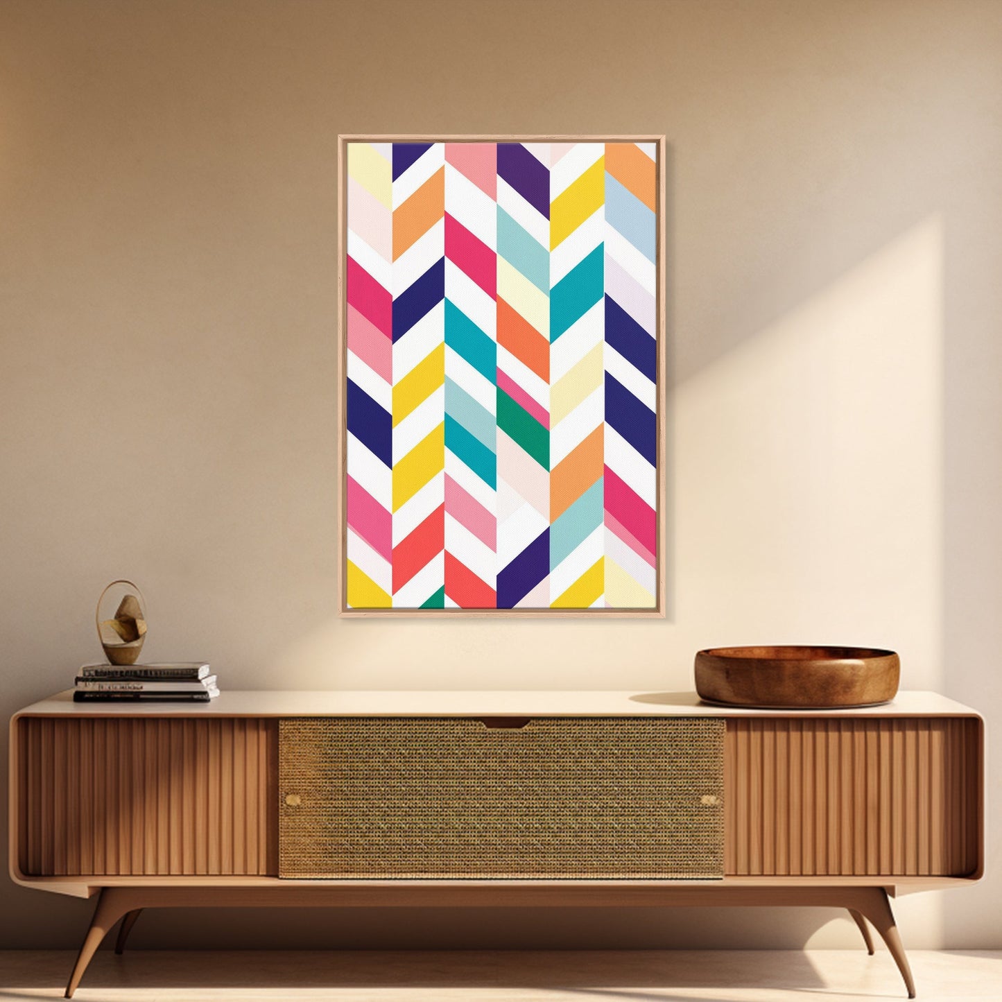Pastel Chevrons Wall Art, Framed Canvas Print, Wood Framed Wall Art, Framed Wall Art, Gift Idea, Home Decor