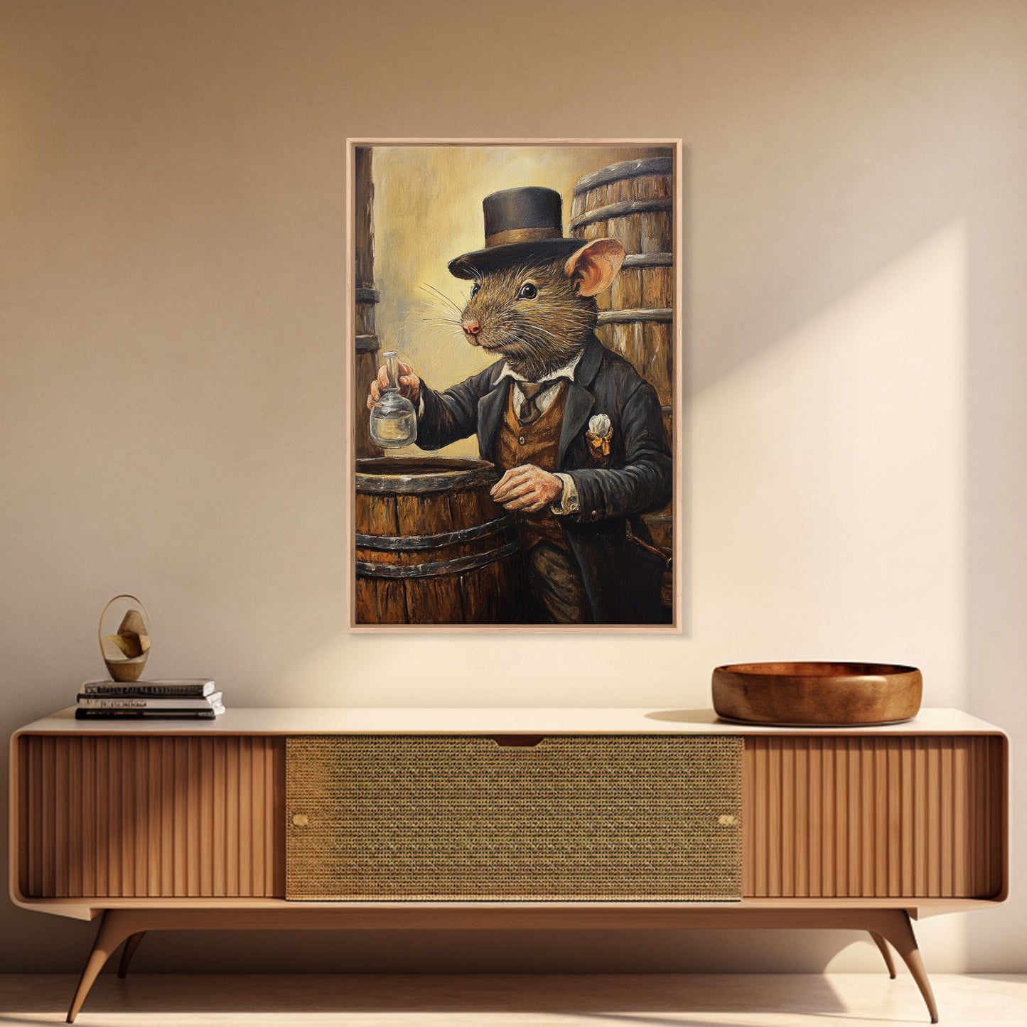 Rats with Jobs, Framed Canvas Print, Rat Painting, The Rat Whiskey Distiller, Cute Rat Home Decor