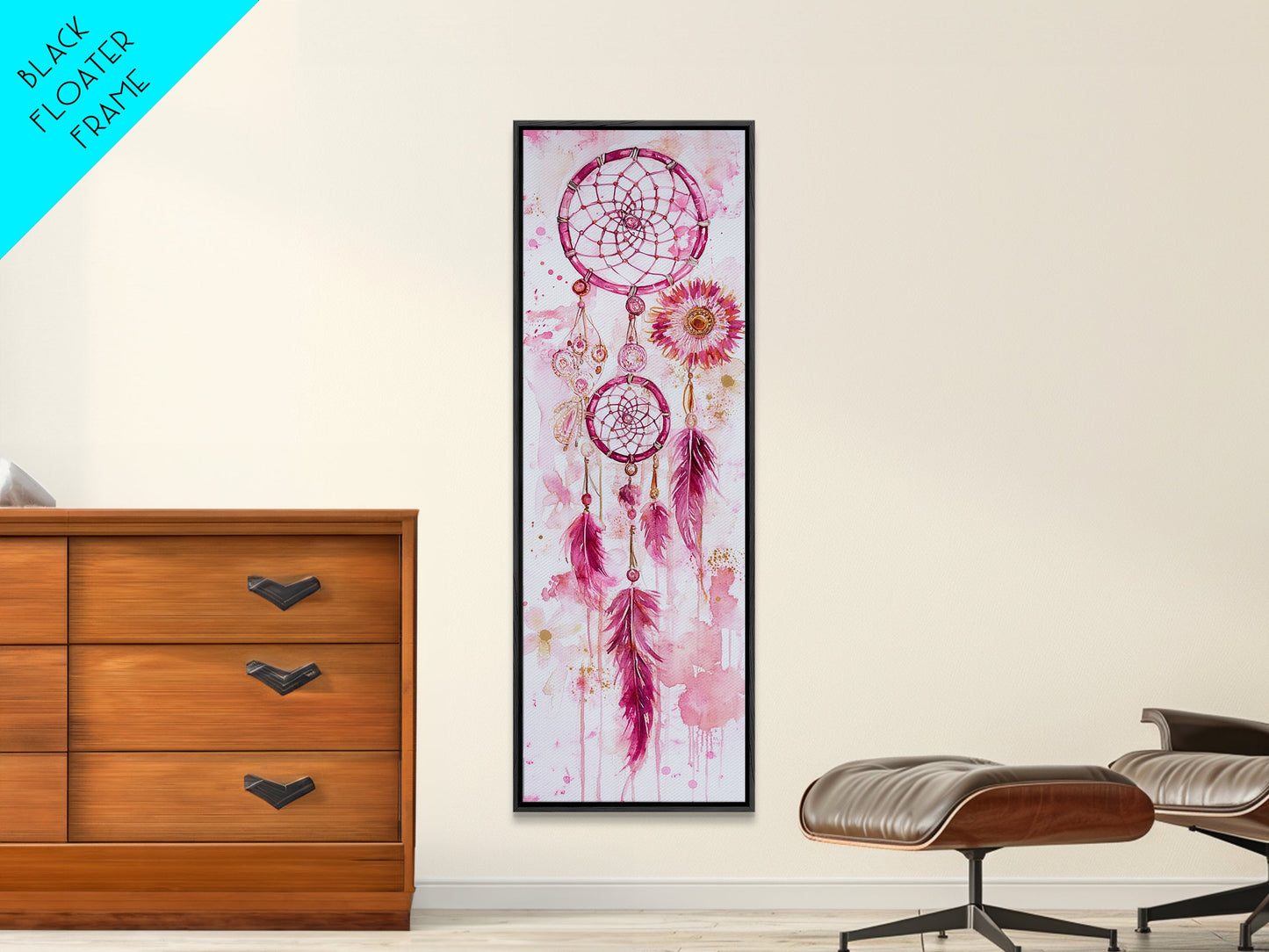 Dreamcatcher Boho Art Framed Canvas Print | Rustic Bedroom Decor | Tall Narrow Wall Art | Southwest Zen Painting | Gift Idea