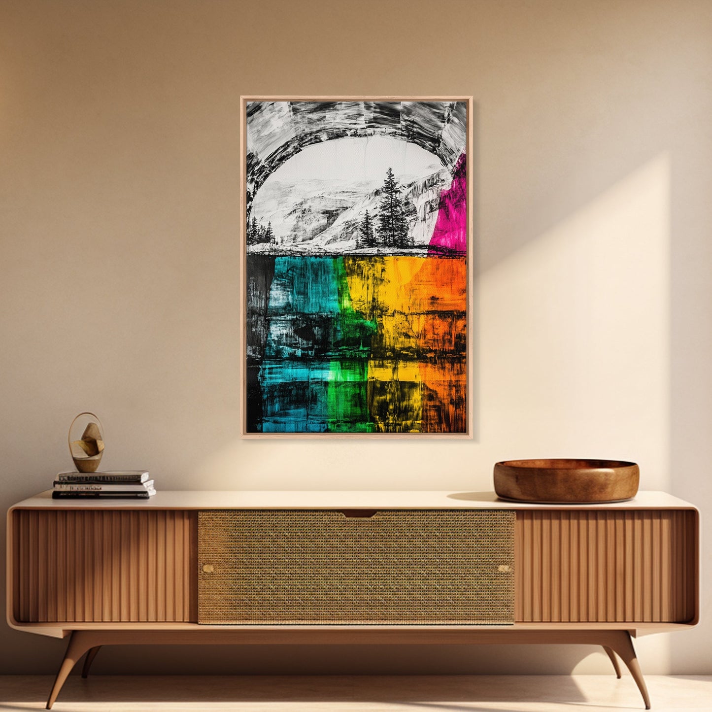 Colorful Canyon, Nature Painting, Abstract Wilderness, Vibrant Landscape, Canvas Print, Adventurous Art, Boho Decor, Office Wall Art
