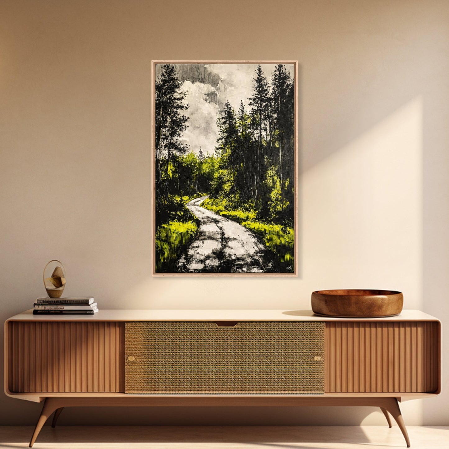 Forest Path, Nature Wall Art, Rustic Landscape, Cabin Decor, Outdoor Aesthetic, Greenery Painting, Framed Canvas Print