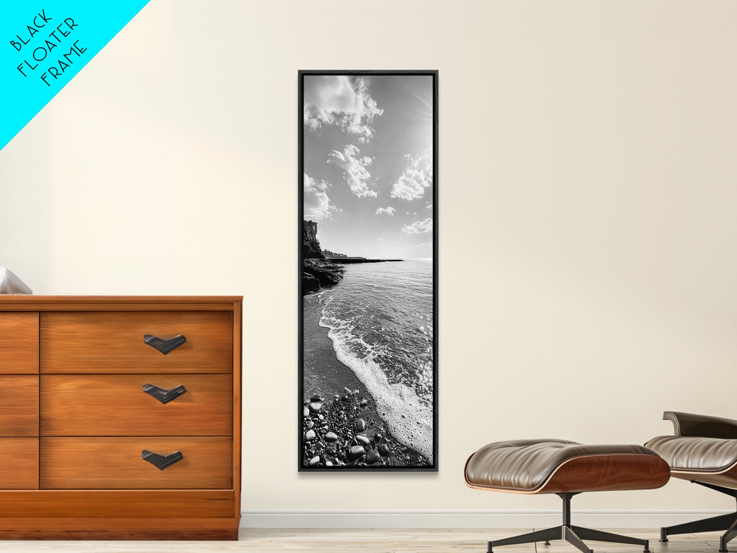 Coastal Shoreline, Pebble Beach, Ocean Breeze, Canvas Print, Bathroom Wall Art, Minimalist Decor, Black White Photography, Seaside Vibe