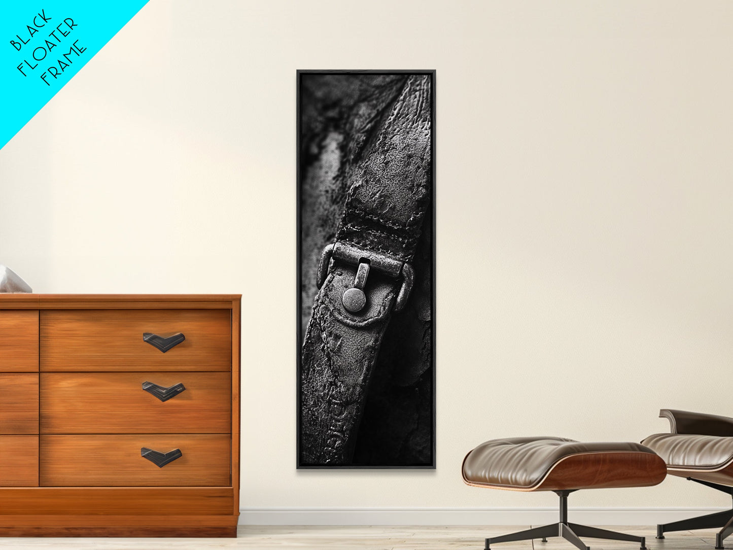 Leather Strap, Worn Texture, Rustic Detail, Framed Canvas Print, Industrial Wall Decor, Masculine Style, Close-Up Texture Art