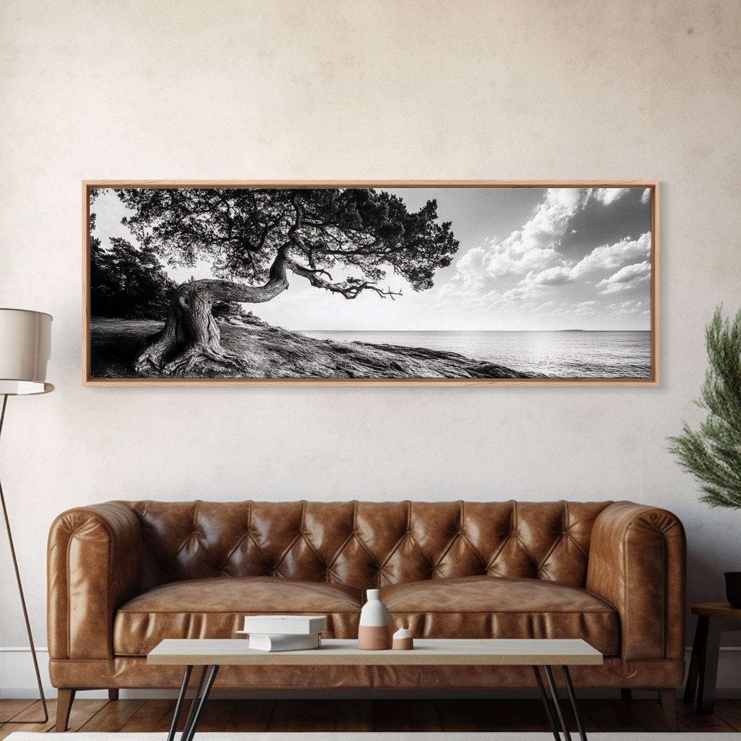 Coastal Tree, Wind Bent, Seaside Beauty, Nautical Serenity, Canvas Print, Nature Wall Art, Minimalist Decor, Coastal Living Room Art