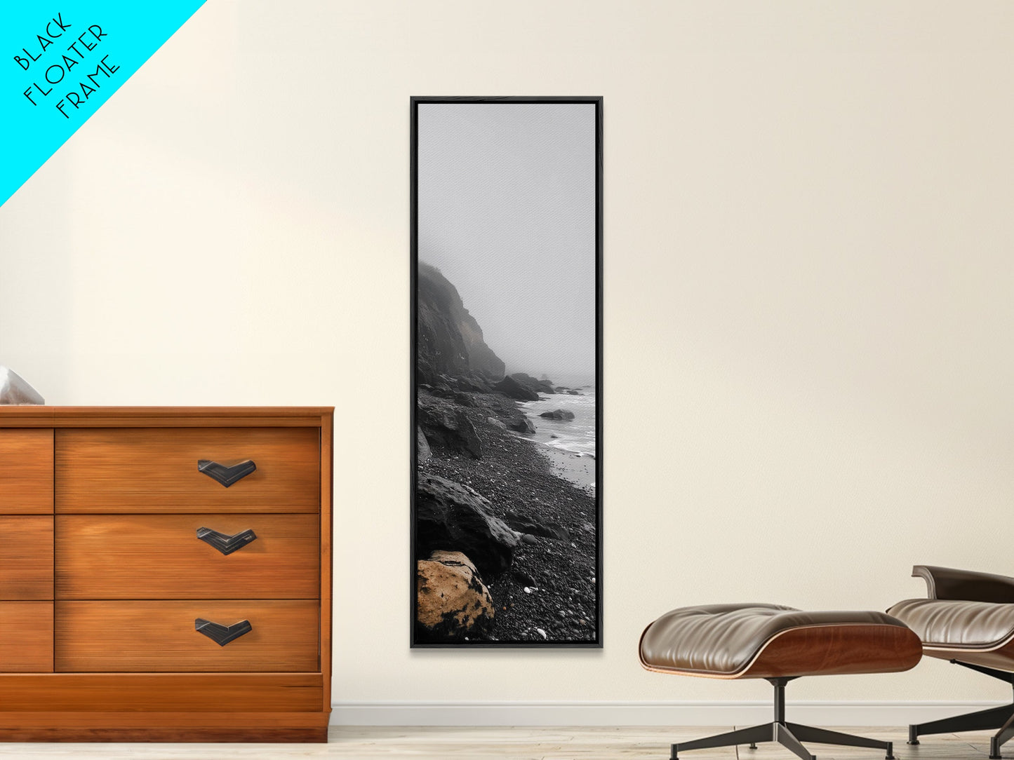 Foggy Cliffs, Coastal Rocks, Moody Ocean Photography, Canvas Print, Minimalist Seascape, Bathroom Decor, Calm Gray Tones, Nature Print