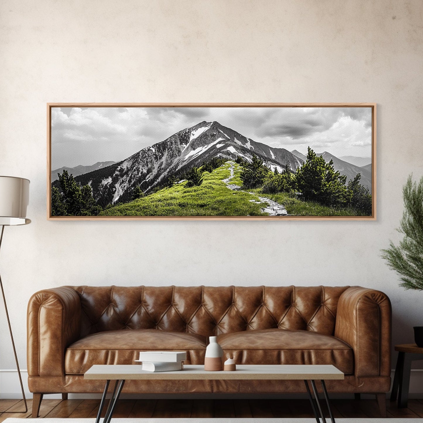 Mountain Hike Path, Scenic Peak Trail, Nature Landscape, Framed Canvas Print, Modern Cabin Decor, Adventure Wall Art, Minimalist Style