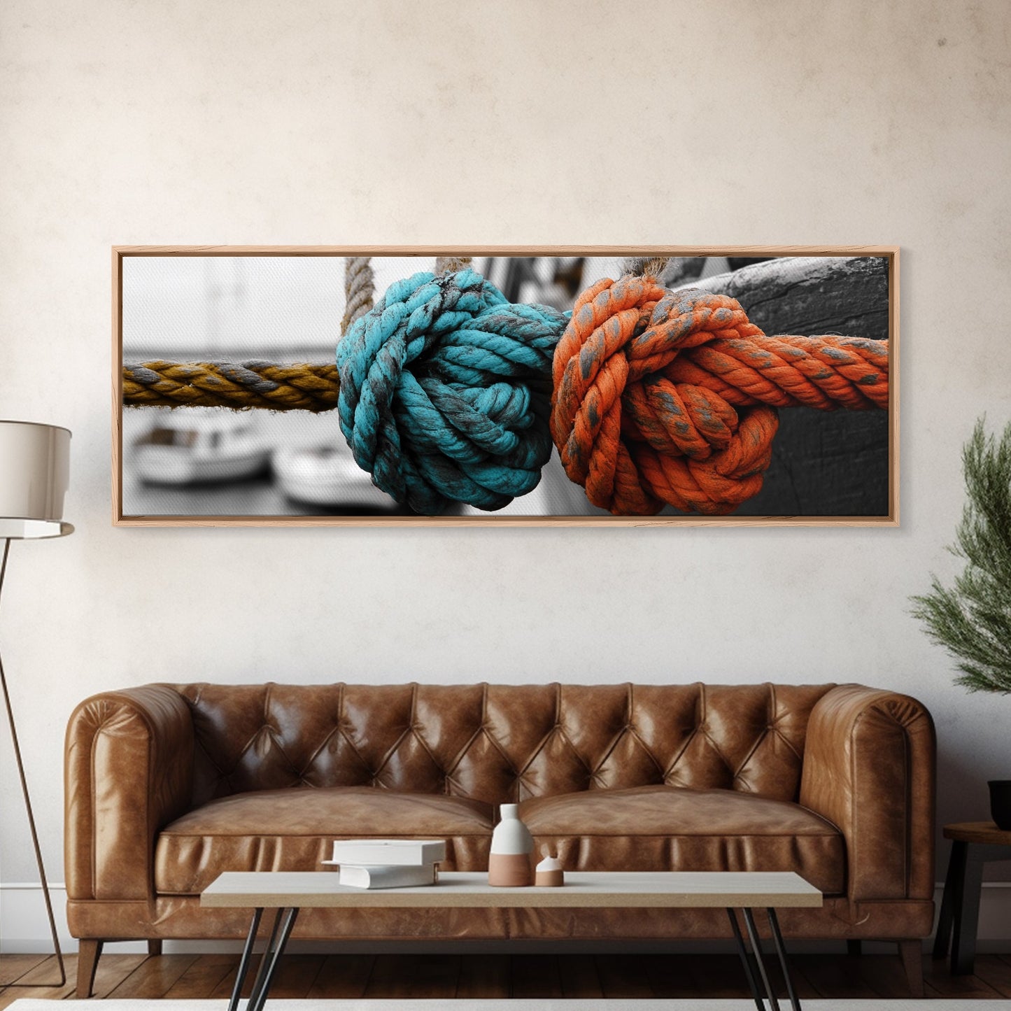 Nautical Knots, Bold Rope Texture, Ocean Dock Detail, Framed Canvas Print, Coastal Wall Art, Bathroom Decor, Rustic Nautical Style
