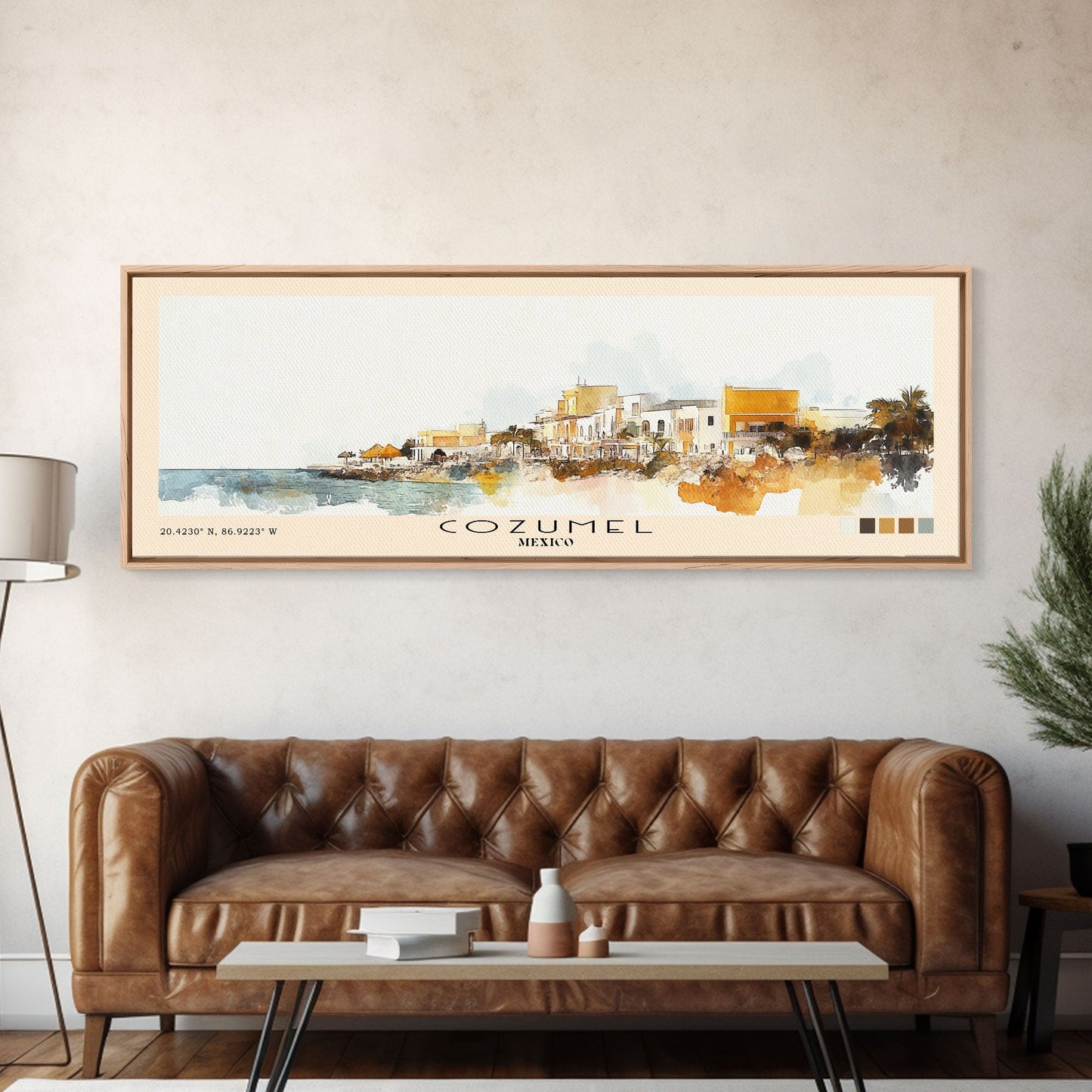 Cozumel, Mexico Watercolor Print, Vacation Gift, Mexico Wall Art, Beach Painting, Beach Decor, Large Wall Art, Wood Frame Art