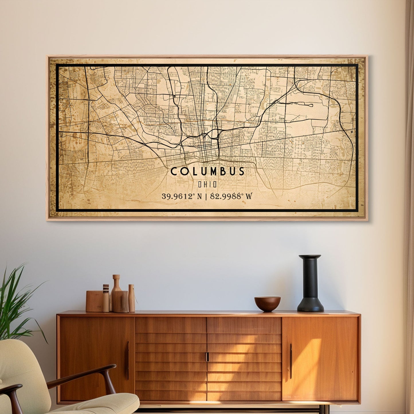 Columbus vintage map print poster or framed canvas, Ohio map print poster canvas, Columbus city map print poster canvas