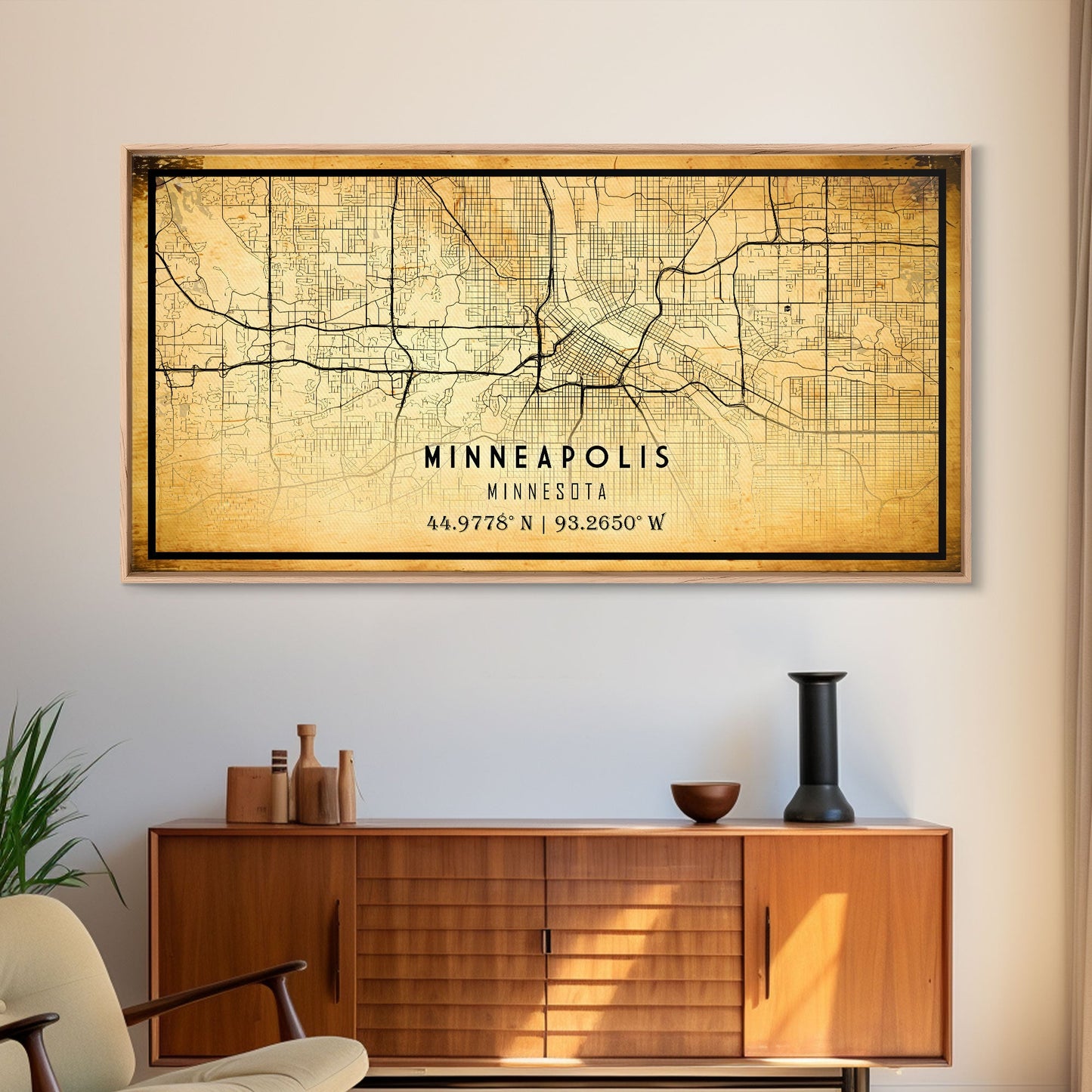 Minneapolis map print poster or framed canvas, Minnesota map print poster canvas, Minneapolis road map print poster canvas