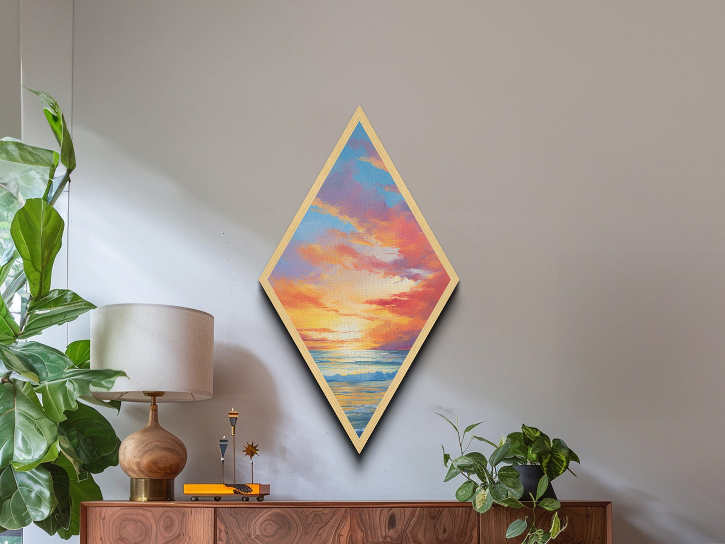 Radiant Seaside Sunset – Canvas Art Print Coastal Beach Wall Decor, Pastel Sky, Ocean Landscape, Diamond Wall Hanging, Tranquil Vibes
