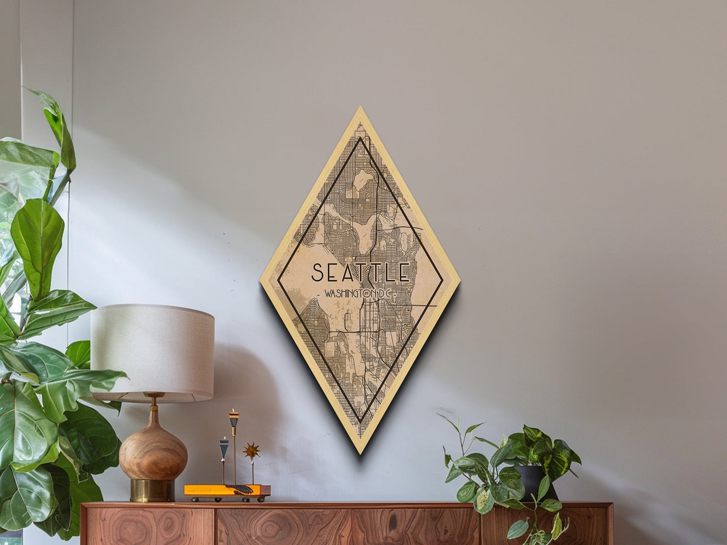 Seatle Diamond Shaped Travel Poster, Custom Diamond Shaped Wall Art, City Map Canvas