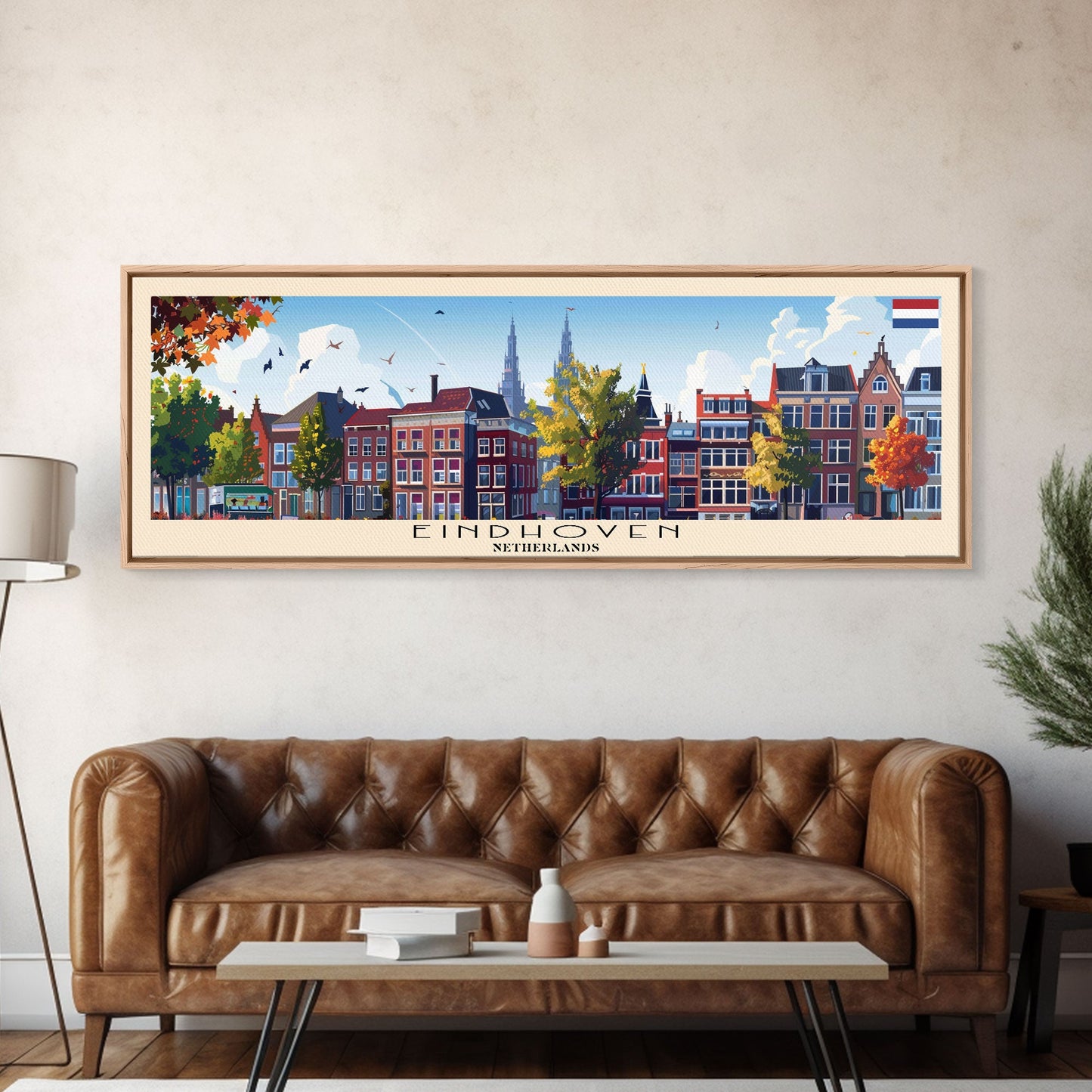 Eindhoven Netherlands Panoramic Travel Poster, Framed Canvas Print or Metal Wall Art, Travel Art, Home Decor, Panoramic Painting, Midcentury Art