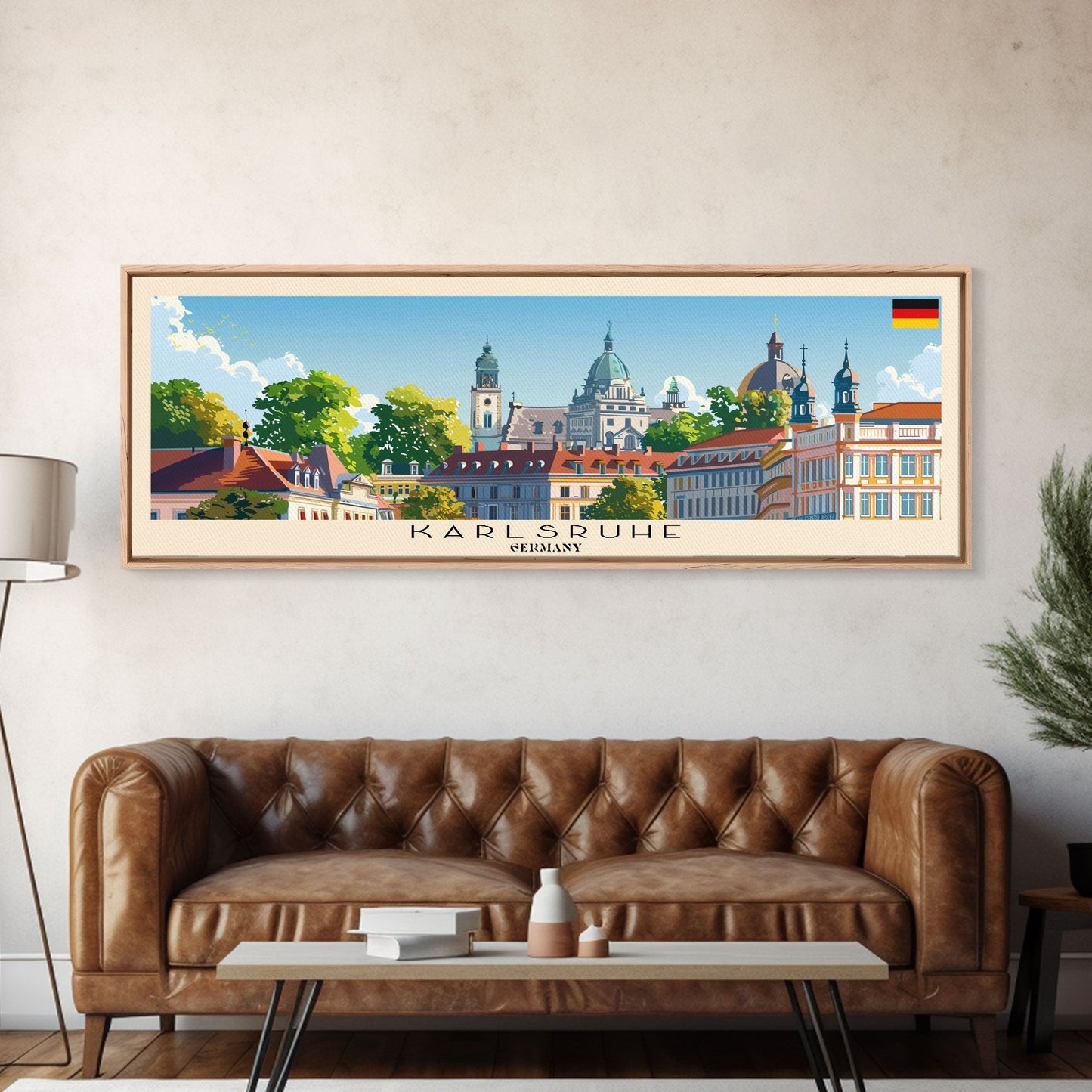 Karlsruhe Germany Panoramic Travel Poster, Framed Canvas Print or Metal Wall Art, Travel Art, Home Decor, Panoramic Painting, Midcentury Art