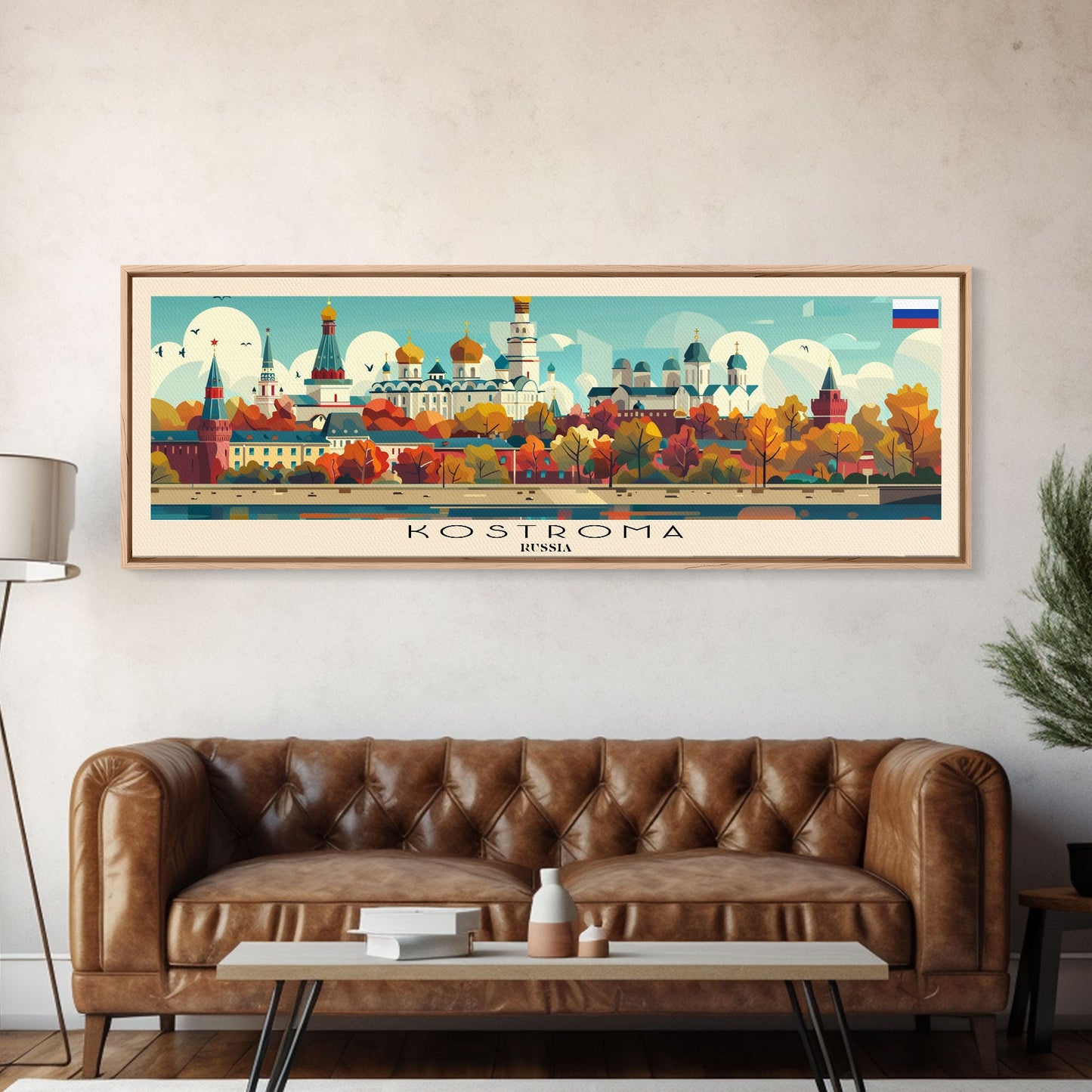 Kostroma Russia Panoramic Travel Poster, Framed Canvas Print or Metal Wall Art, Travel Art, Home Decor, Panoramic Painting, Midcentury Art