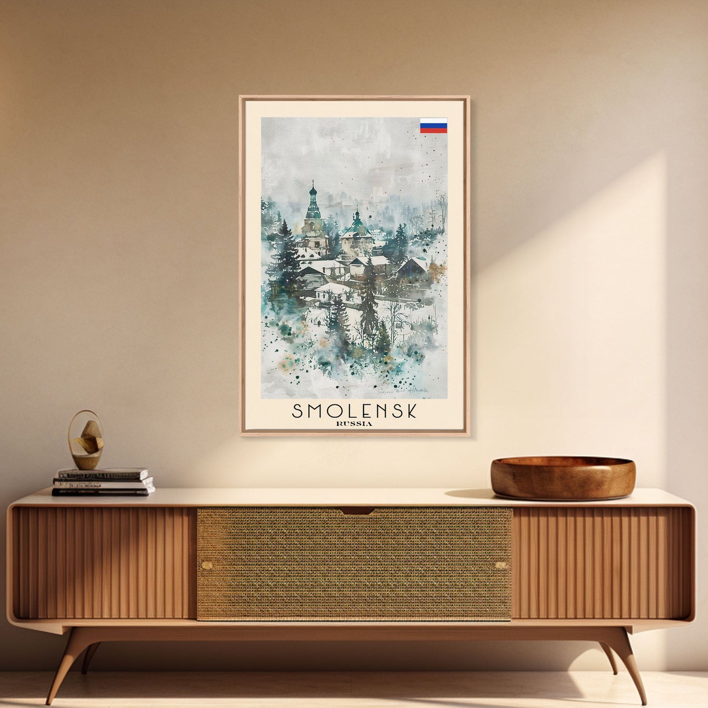 Smolensk Russia Travel Poster Framed Canvas Print, Watercolor Painting, Scenic Wall Art, Home Decor, Russian Landscape, Classic Art