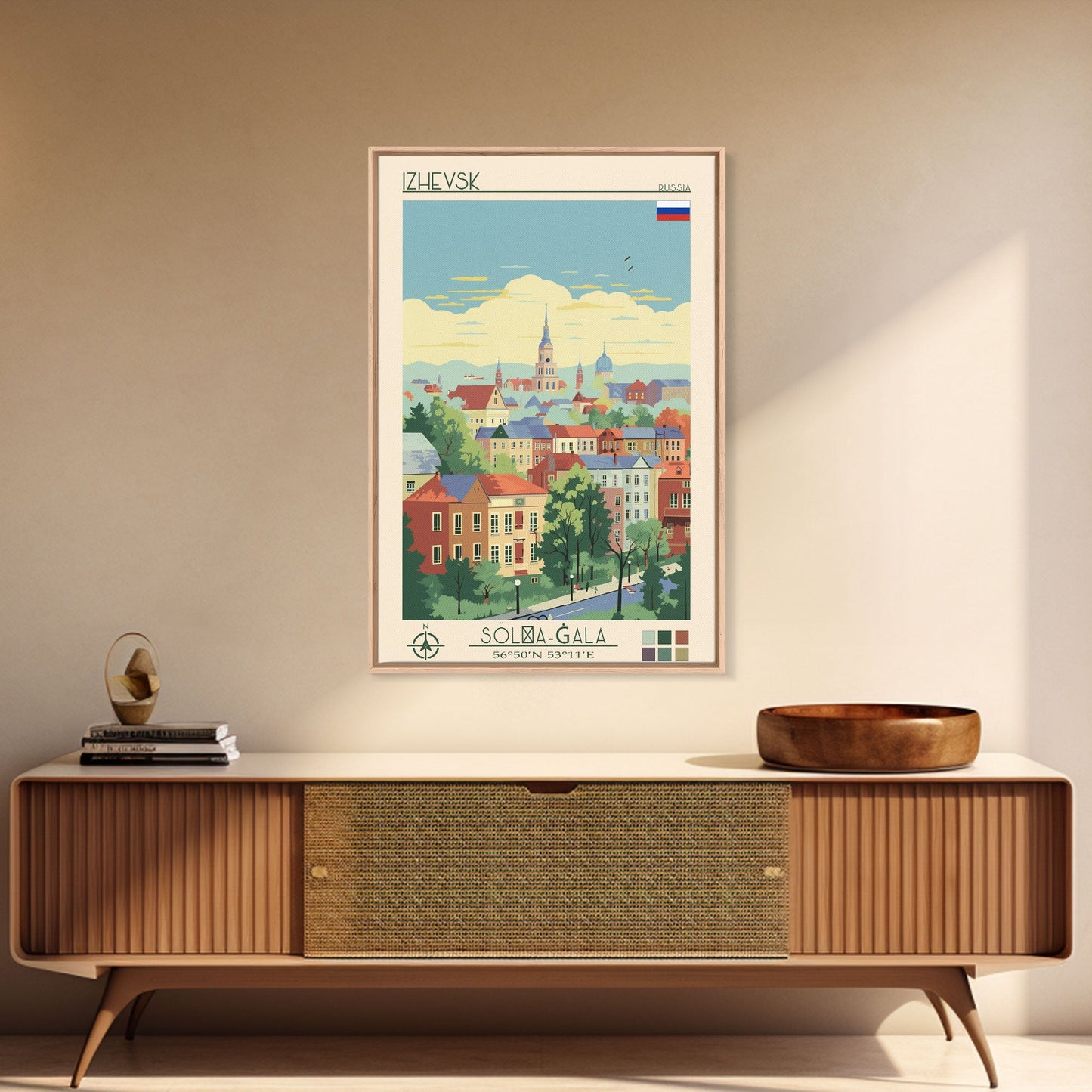 Izhevsk Russia Travel Poster Framed Canvas Print, Midcentury Modern Art, Pop Art Wall Decor, Scenic Living Room Art, Bedroom Gift