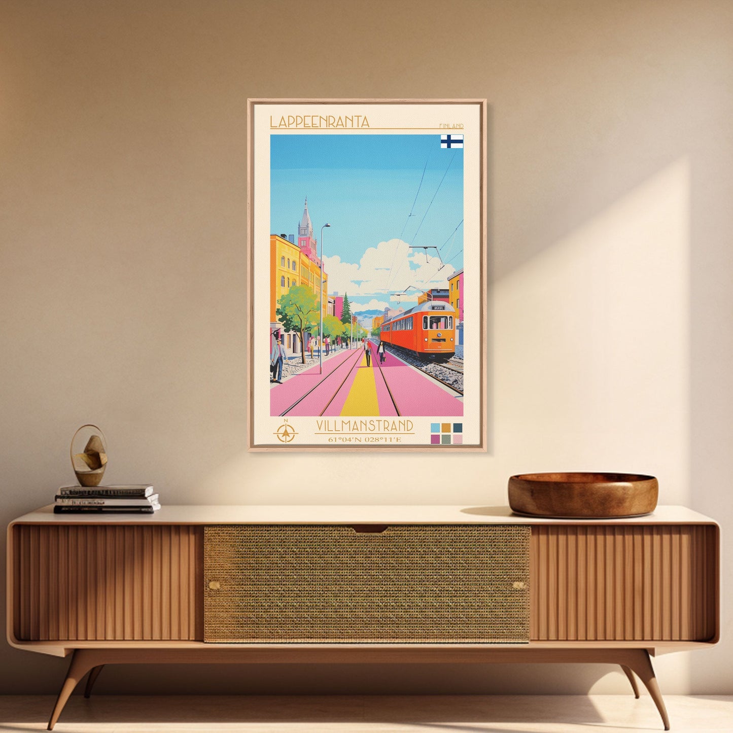 Lappeenranta Finland Travel Poster Framed Canvas Print, Midcentury Modern Art, Pop Art Wall Decor, Home Decor, Vacation Gift, Bedroom Art
