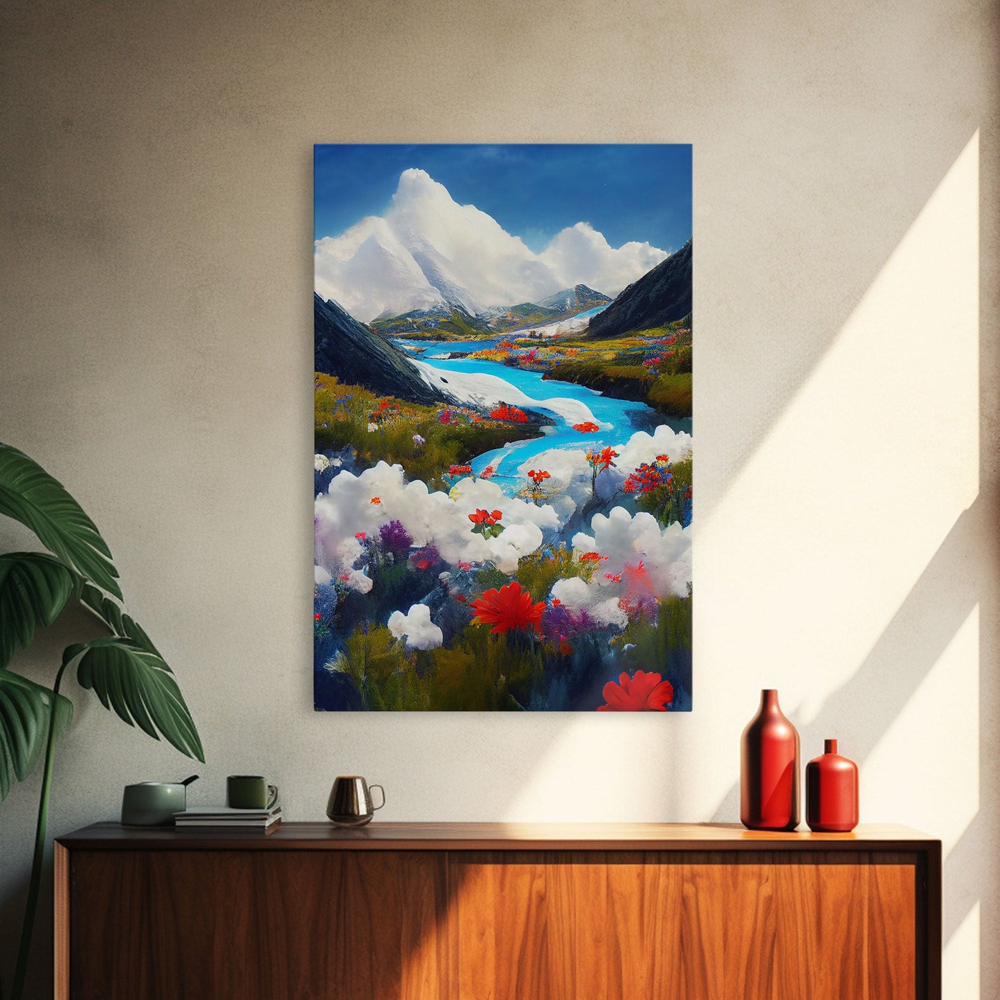 Colorful fields of flowers in the Swiss alps, framed canvas art, canvas print, beautiful wall decor