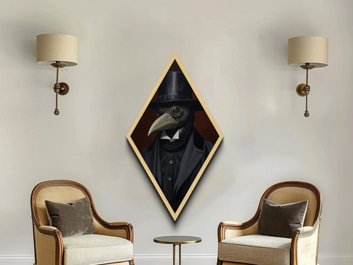 Plague Doctor Raven Portrait Dark Academia Wall Art, Crow Portrait, Gothic Victorian Oil Painting Print, Diamoned Shaped Art