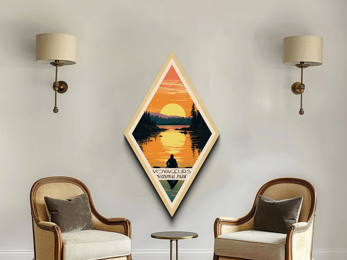 Retro Voyageurs National Park Travel Poster Canvas Texture Print, Travel Decor Art, Midcentury Modern Decor Minnesota Travel Art