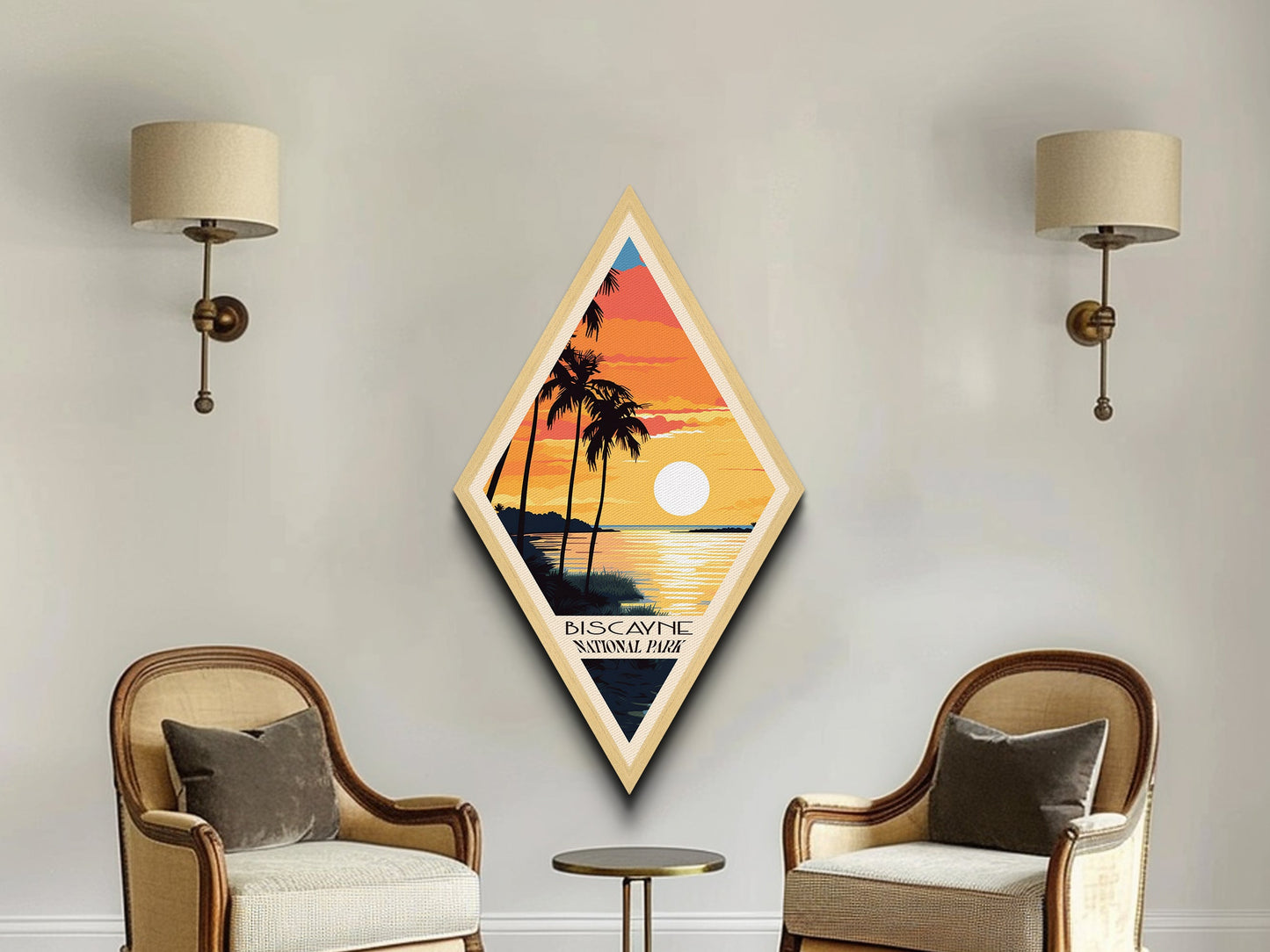 Biscayne National Park Travel Poster Canvas Texture Print, Travel Decor Art, Midcentury Modern Retro Decor Florida Travel Art