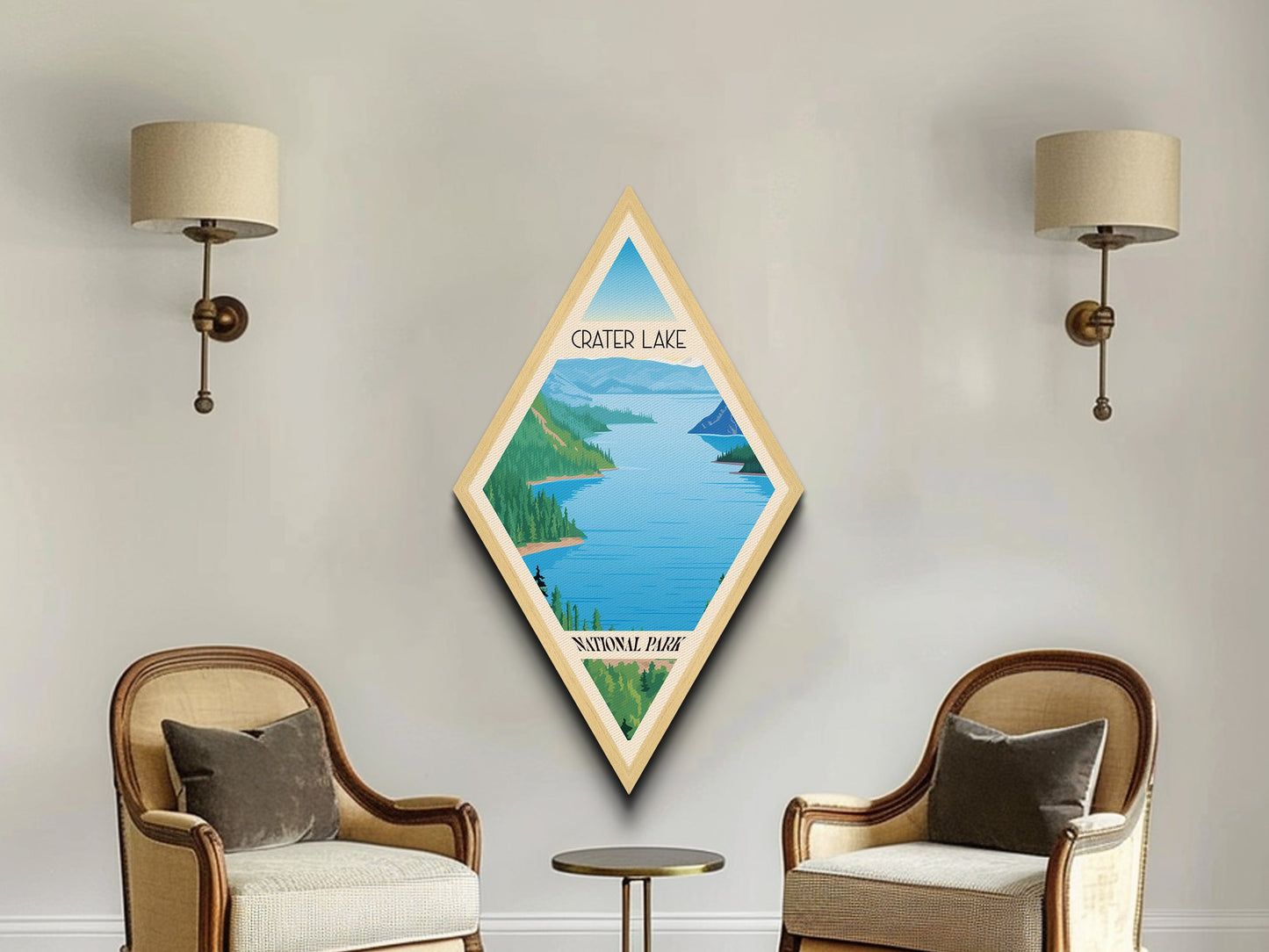 Crater Lake National Park Diamond Formed Adventure Poster Canvas Artwork Print, Canvas Wall Art, Travel Gift, Oregon Travel Art