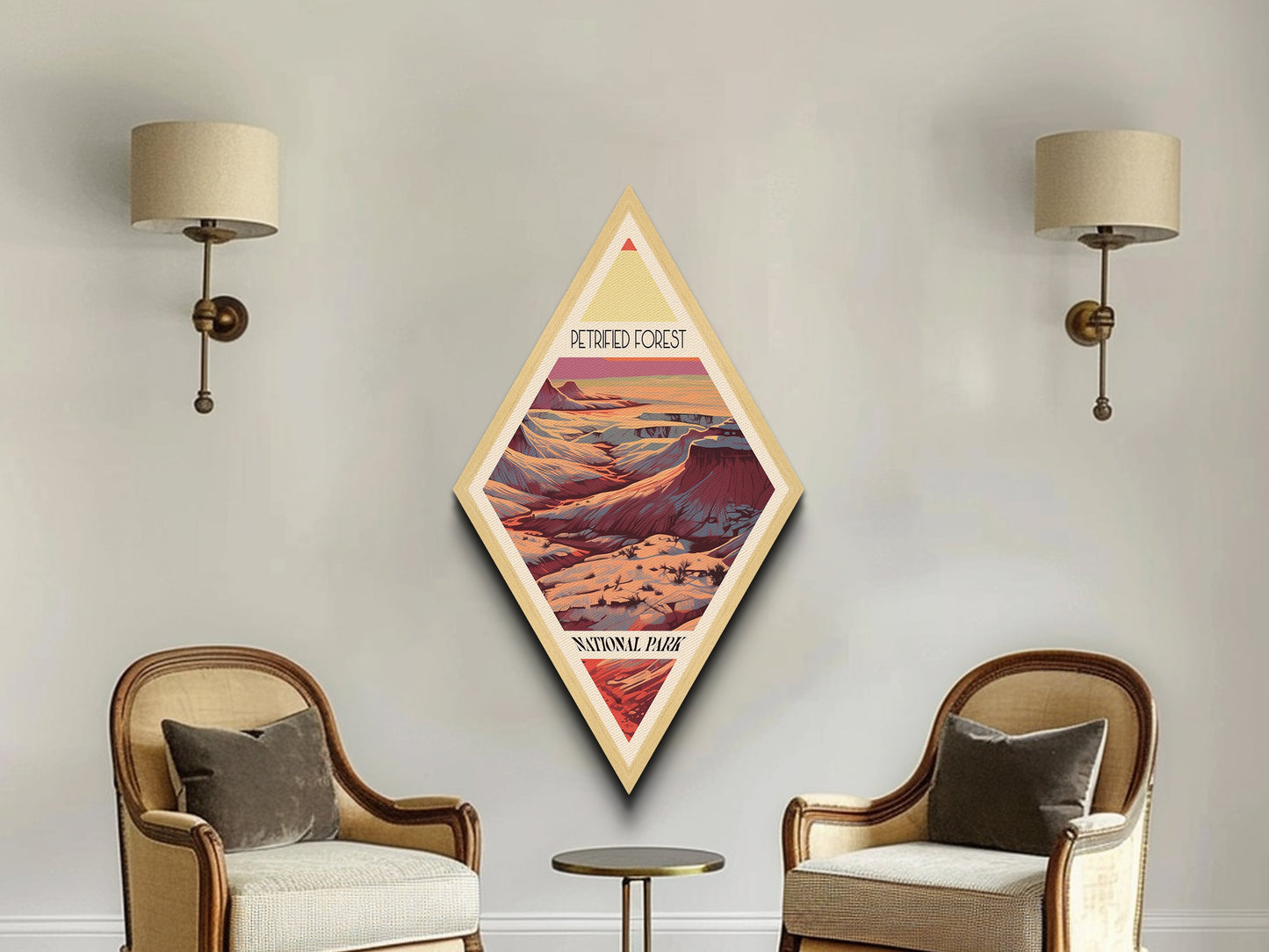 Petrified Forest Nationalpark – Diamantförmiges Reiseposter auf Leinwand, Kunstdruck, Wandbild, Reisegeschenk, Arizona-Reisemotiv