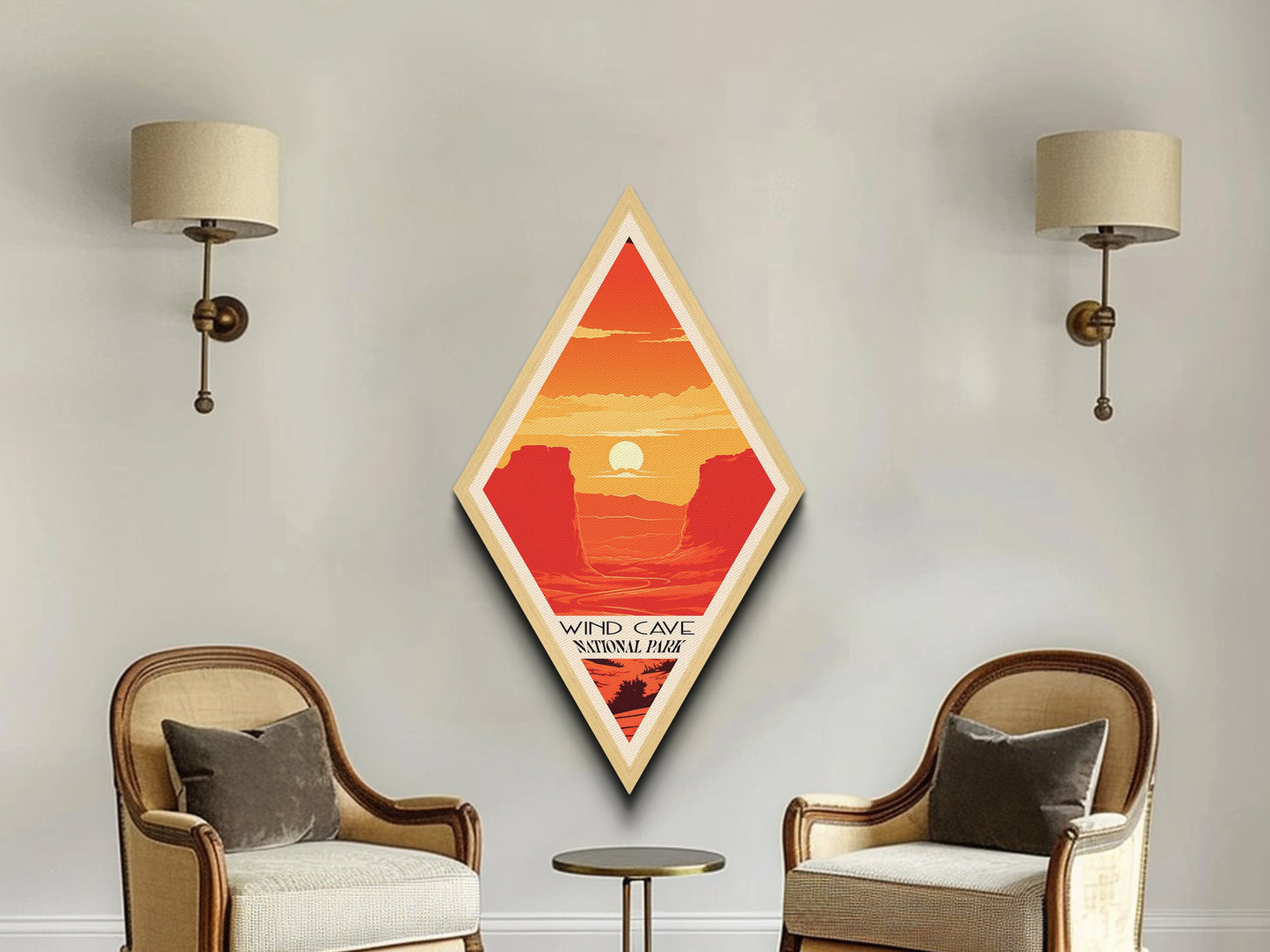 Wind Cave National Park Travel Poster Canvas Texture Print, Travel Decor Art, Midcentury Modern Retro Decor South Dakota Travel Art