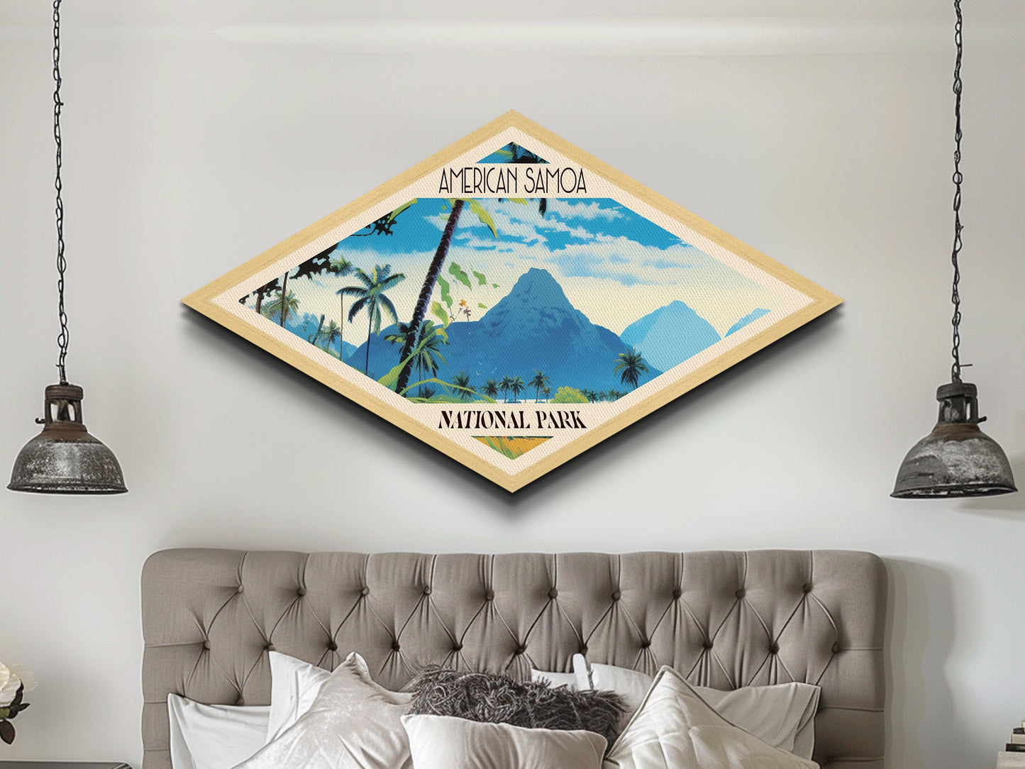 American Samoa National Park Diamond Shaped Travel Poster Artwork Canvas Art Print, Canvas Wall Art, Travel Gift, American Samoa Travel Art