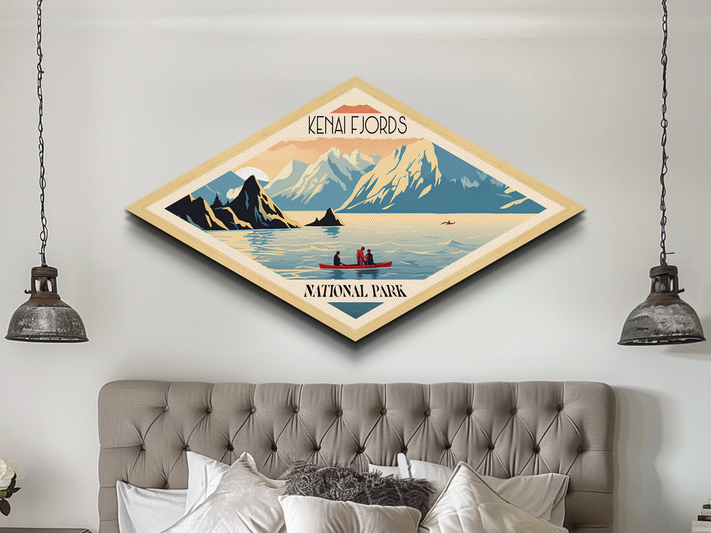 Retro Kenai Fjords National Park Travel Poster Art Canvas Texture Print, Travel Decor Art, Midcentury Modern Decor Alaska Travel Art