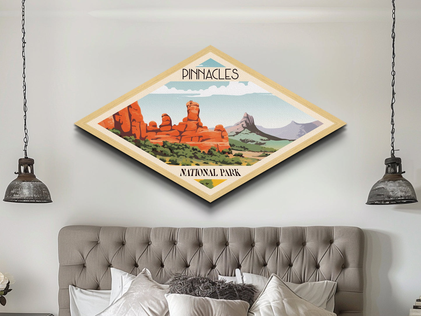 Pinnacles Nationalpark – Diamantförmiges Reiseposter, Leinwanddruck, Wandbild, Reisegeschenk, Kalifornien-Reisemotiv