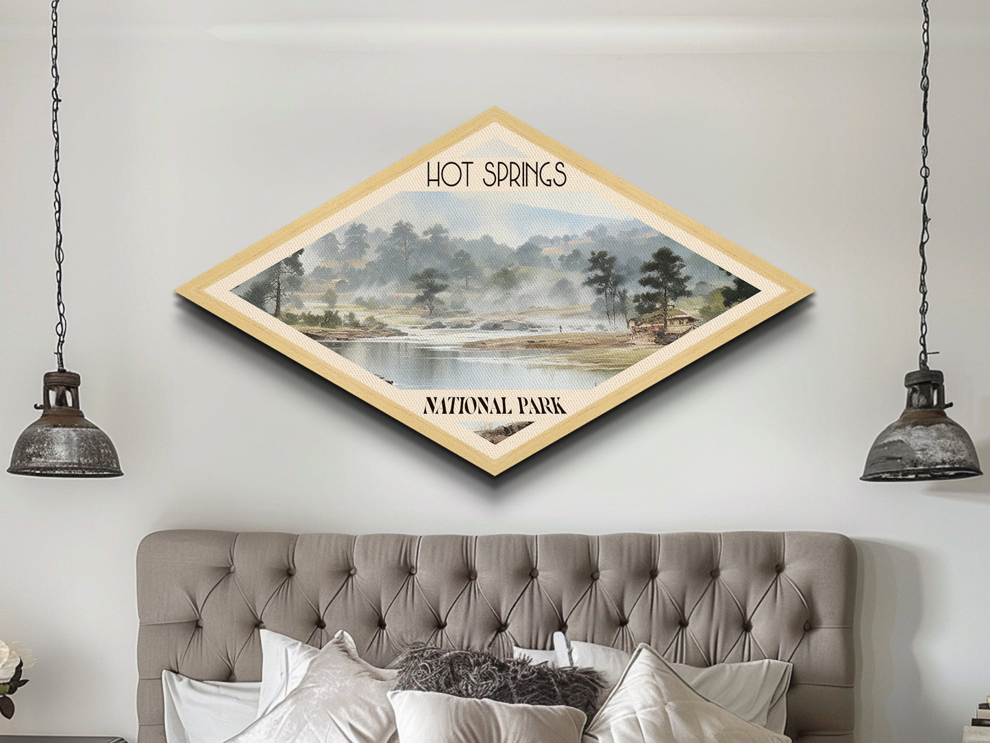 Hot Spring National Park Diamond Shaped Travel Poster Canvas Art Print, Canvas Wall Art, Travel Gift, Arkansas Landscape