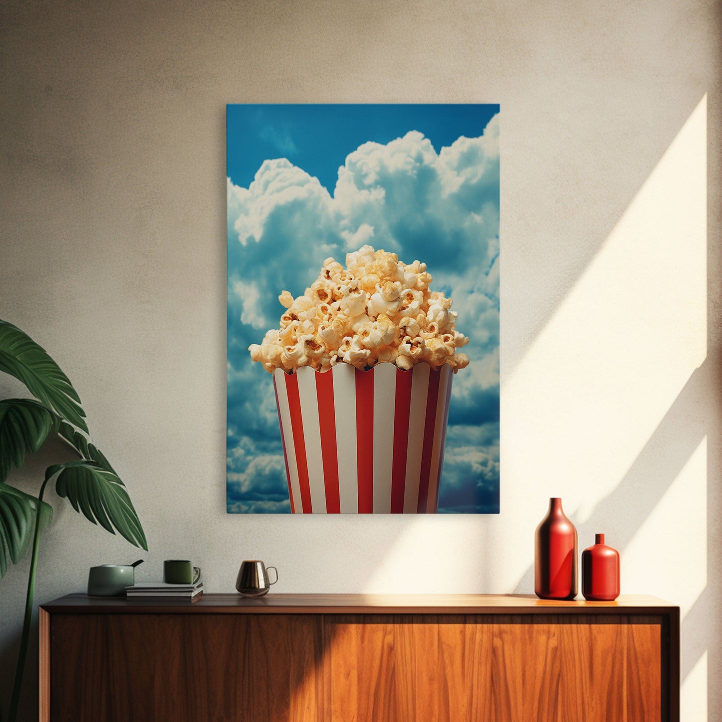 Popcorn, Game Room Wall Art, Movie Room Art, Canvas Print, Wall Hanging, Portrait Art, Minimalist Wall Art, Kitchen Wall Decor, Hostess Gift