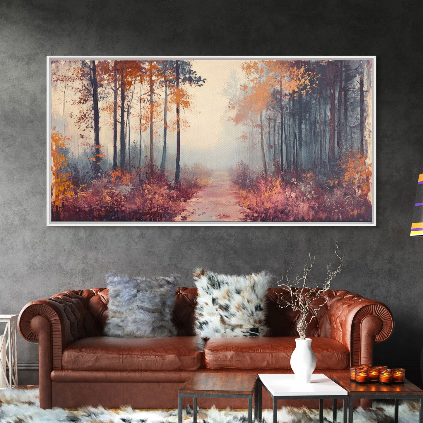 Misty Autumn Woods Framed Canvas Print, Moody Fall Pathway Art, Fall Home Decor, Modern Farmhouse Seasonal Wall Art, Holiday Gift Idea