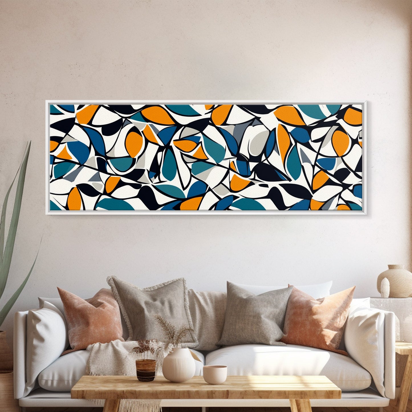 Mid Century Modern Art - Floral Abstract Pattern - Panoramic Canvas Print - Retro Loft Art - Large Wall Art - Geometric Abstract Art