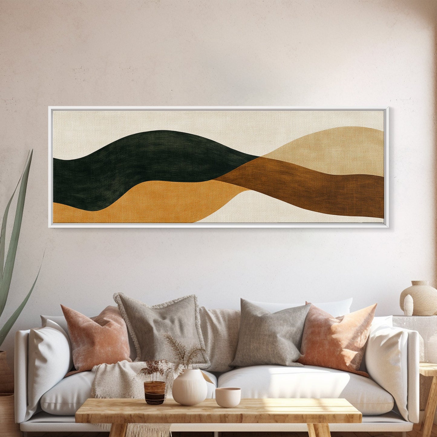 Earth Tones Abstract Painting Print, Eclectic Boho Style Wall Art, Oversized Panoramic Print, Above Sofa Abstract Painting
