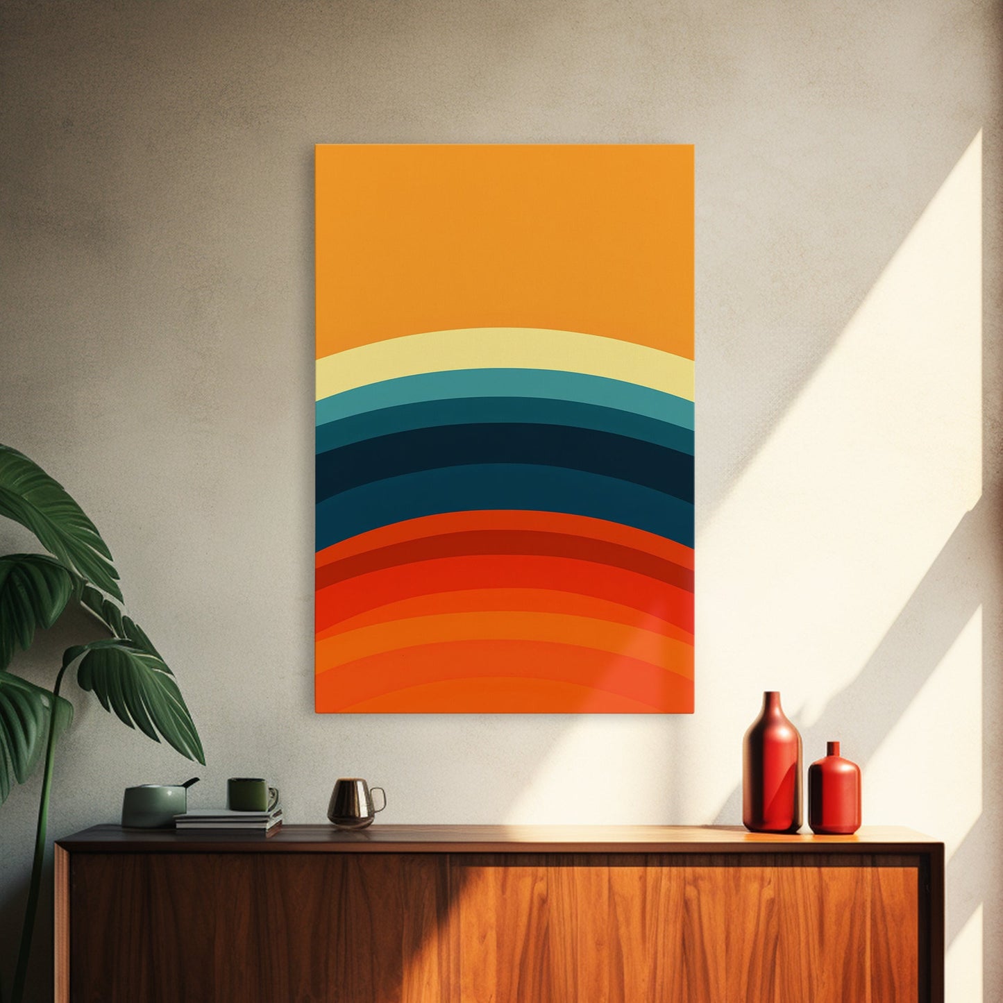Shades Of The Sun Gradient Painting Print, Wood Framed Canvas, Minimalist Wall Art, Art Deco Inspired Living Room Decor