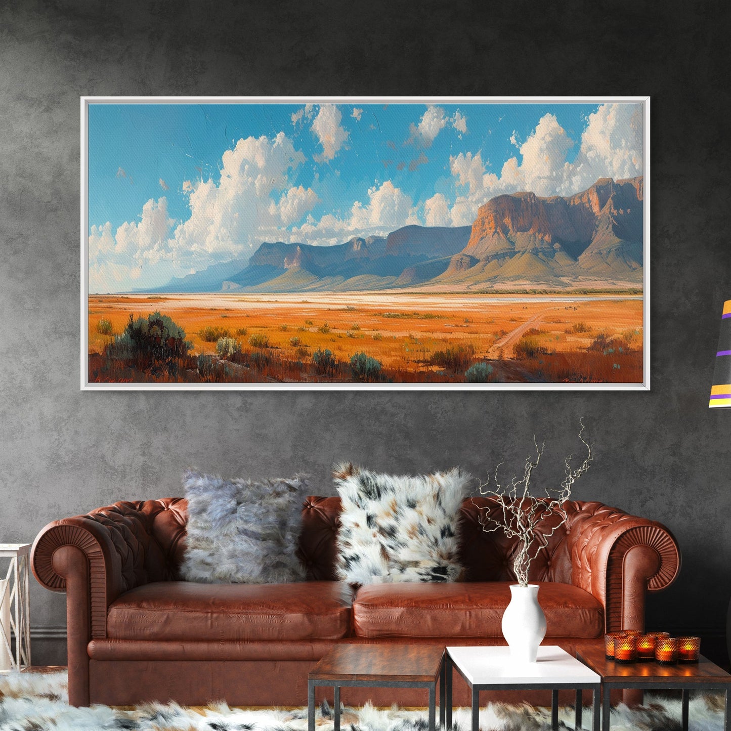 Panoramic Landscape Print Of an Arizona Desert Landscape, Framed Canvas, Rustic Farmhouse Decor, Nature Print, Minimalist Landscape Painting