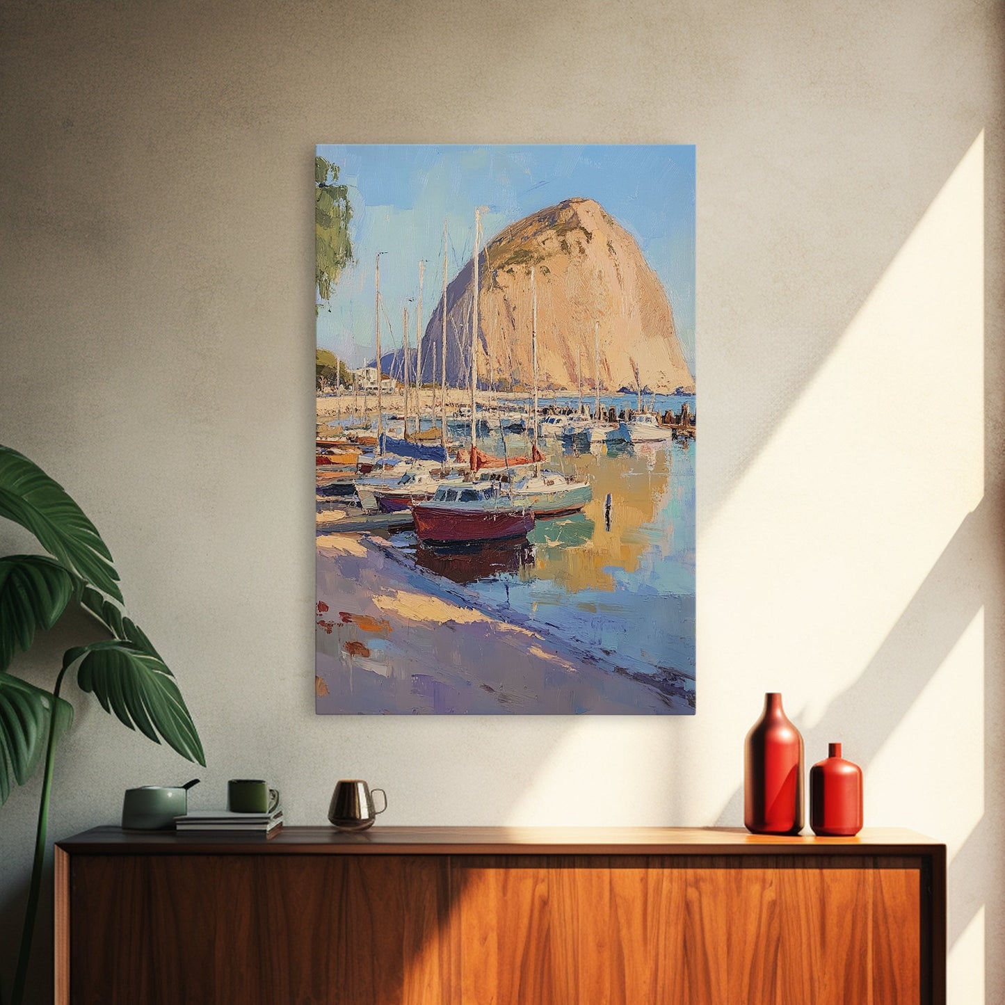 Italian Seaside Village Framed Canvas Print, Sailboat Painting, Italy Painting, Italy Decor, Vacation Gift Idea, Maine Oil Painting, Nautical Home Decor