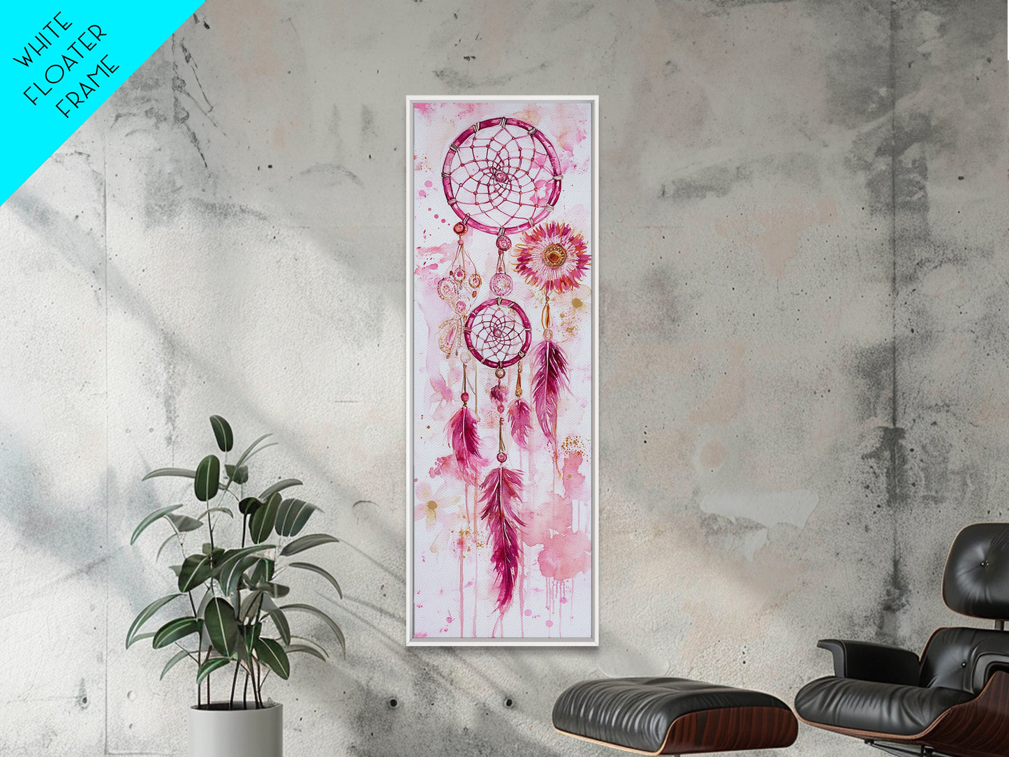 Dreamcatcher Boho Art Framed Canvas Print | Rustic Bedroom Decor | Tall Narrow Wall Art | Southwest Zen Painting | Gift Idea
