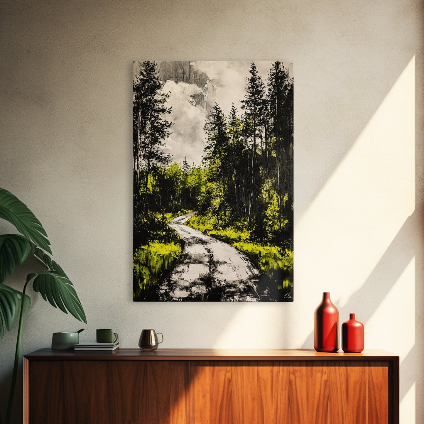 Forest Path, Nature Wall Art, Rustic Landscape, Cabin Decor, Outdoor Aesthetic, Greenery Painting, Framed Canvas Print