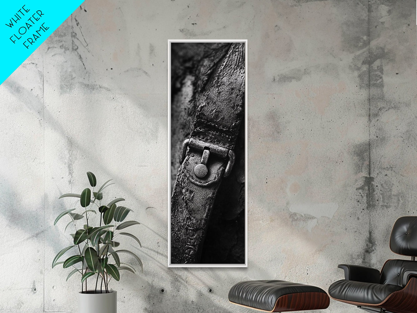 Leather Strap, Worn Texture, Rustic Detail, Framed Canvas Print, Industrial Wall Decor, Masculine Style, Close-Up Texture Art