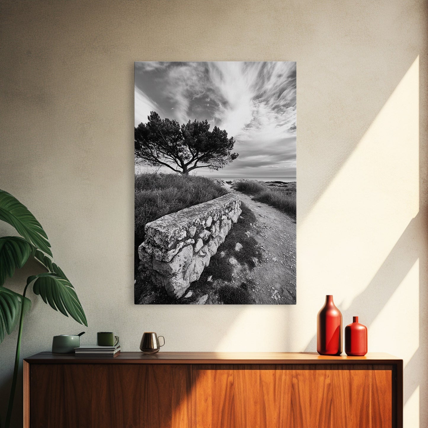 Coastal Path, Nature Trail, Windswept Tree, Framed Canvas Print, Rustic Landscape Art, Minimalist Decor, Bedroom Wall Art, Fall Vibes