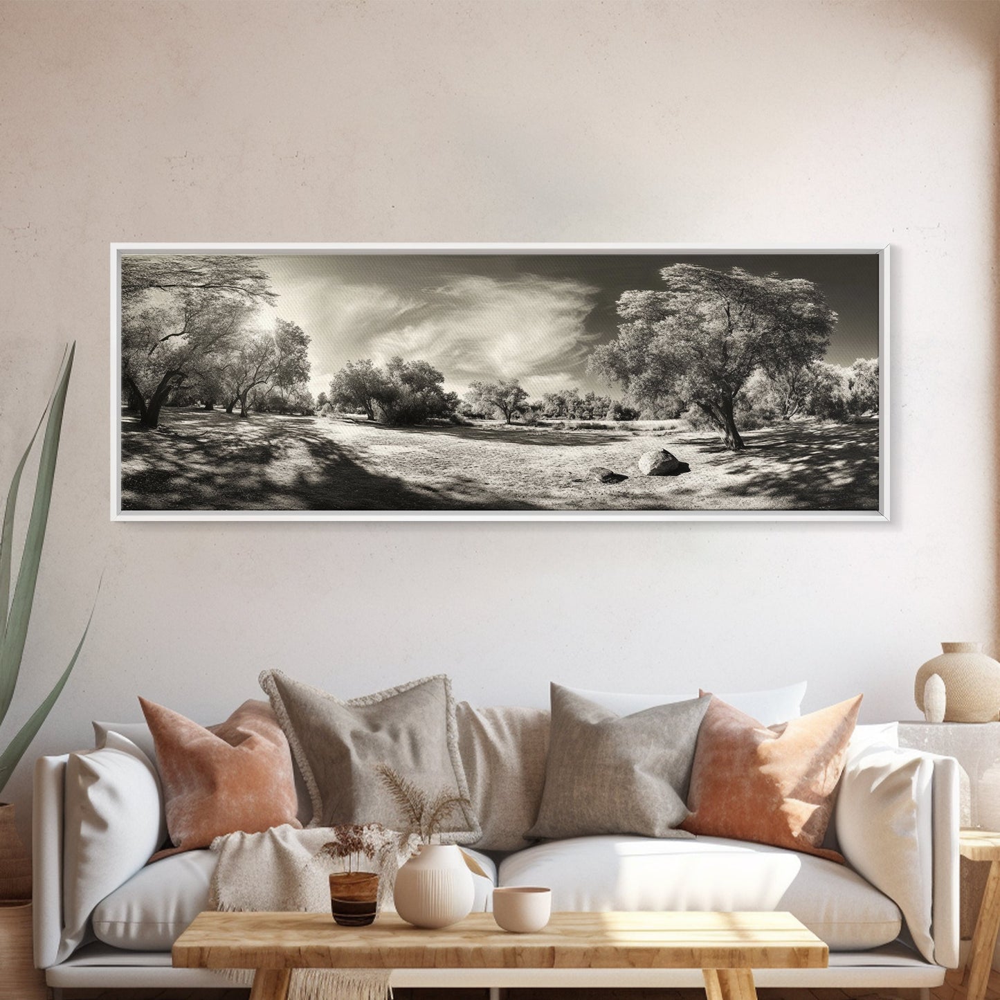 Sunlit Forest Meadow, Golden Light Trees, Canvas Print, Living Room Wall Art, Autumn Nature Decor, Rustic Neutral Wall Art