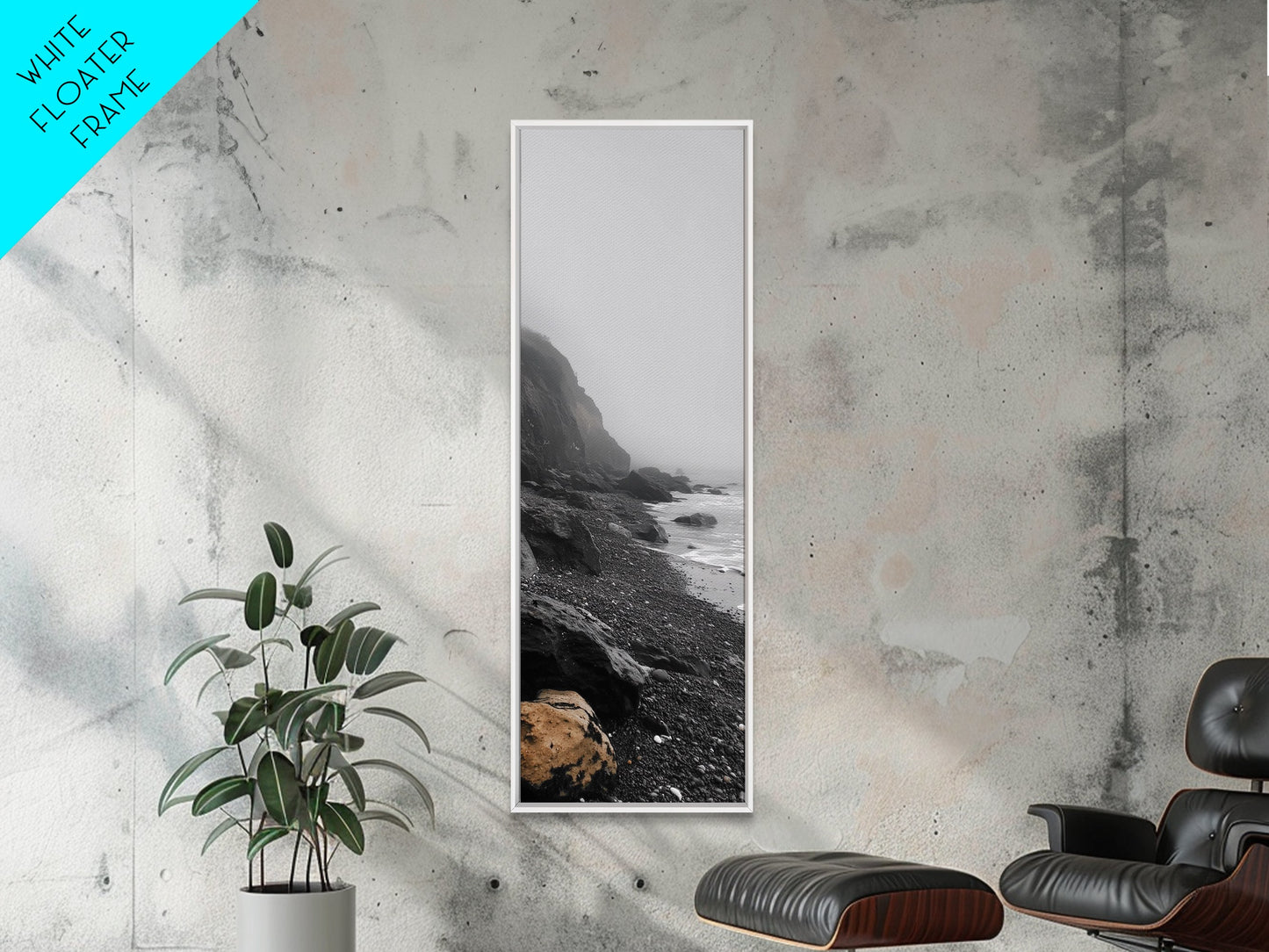 Foggy Cliffs, Coastal Rocks, Moody Ocean Photography, Canvas Print, Minimalist Seascape, Bathroom Decor, Calm Gray Tones, Nature Print