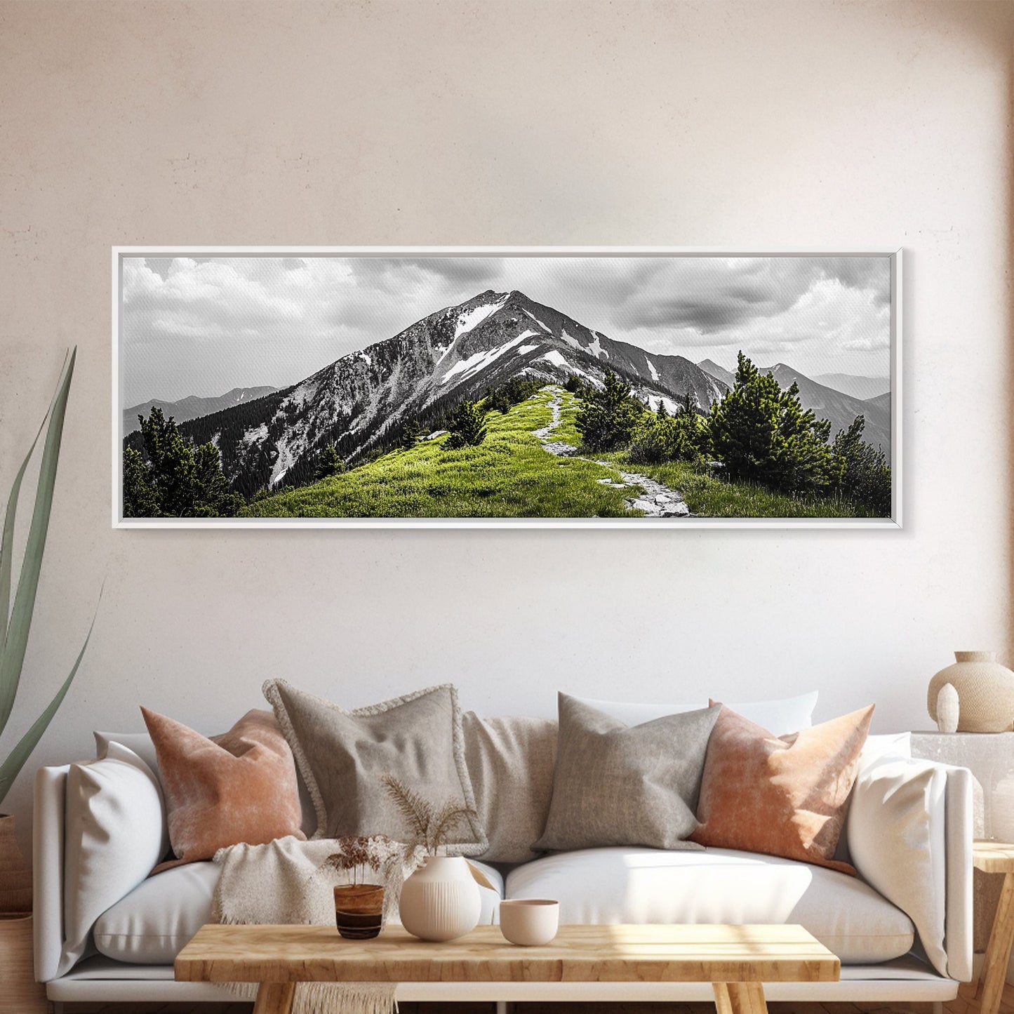 Mountain Hike Path, Scenic Peak Trail, Nature Landscape, Framed Canvas Print, Modern Cabin Decor, Adventure Wall Art, Minimalist Style