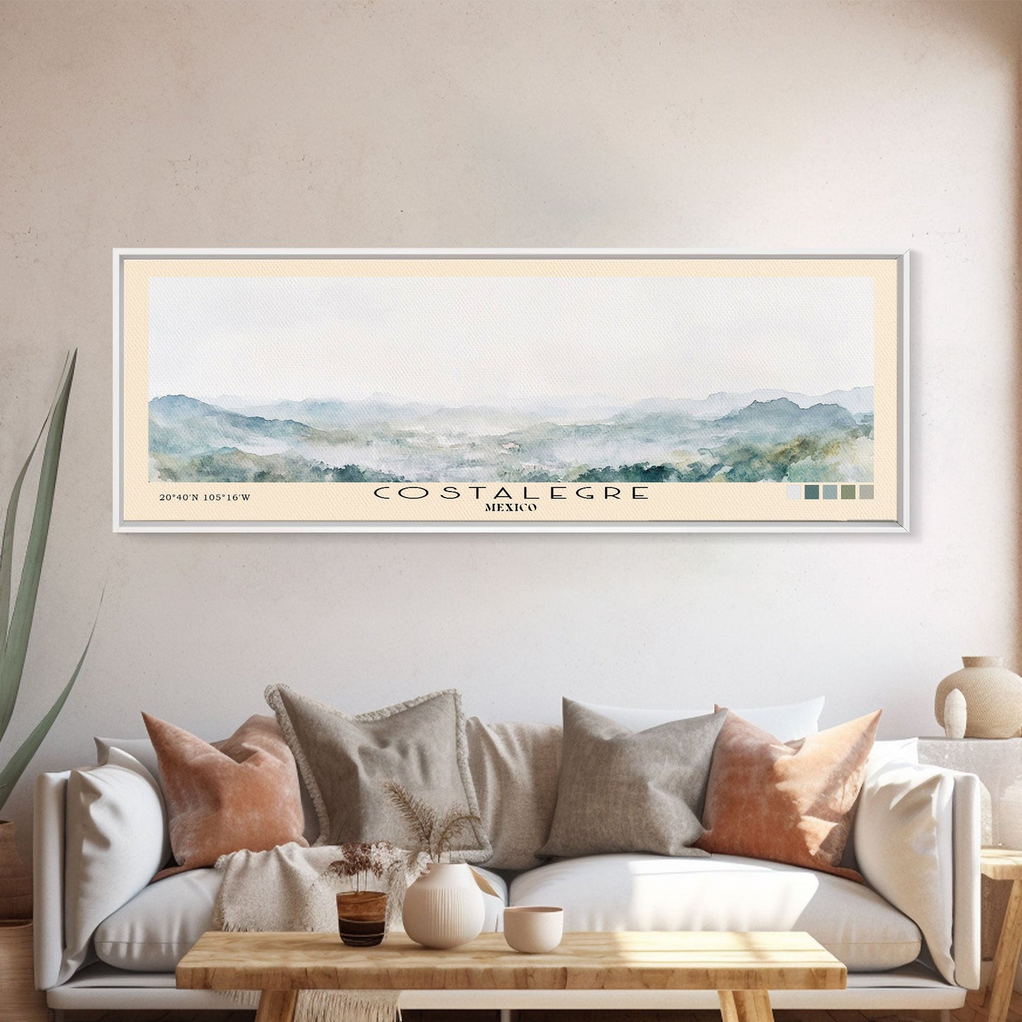 Costalegre, Mexico Watercolor Print, Vacation Gift, Mexico Wall Art, Beach Painting, Beach Decor, Large Wall Art, Wood Frame Art
